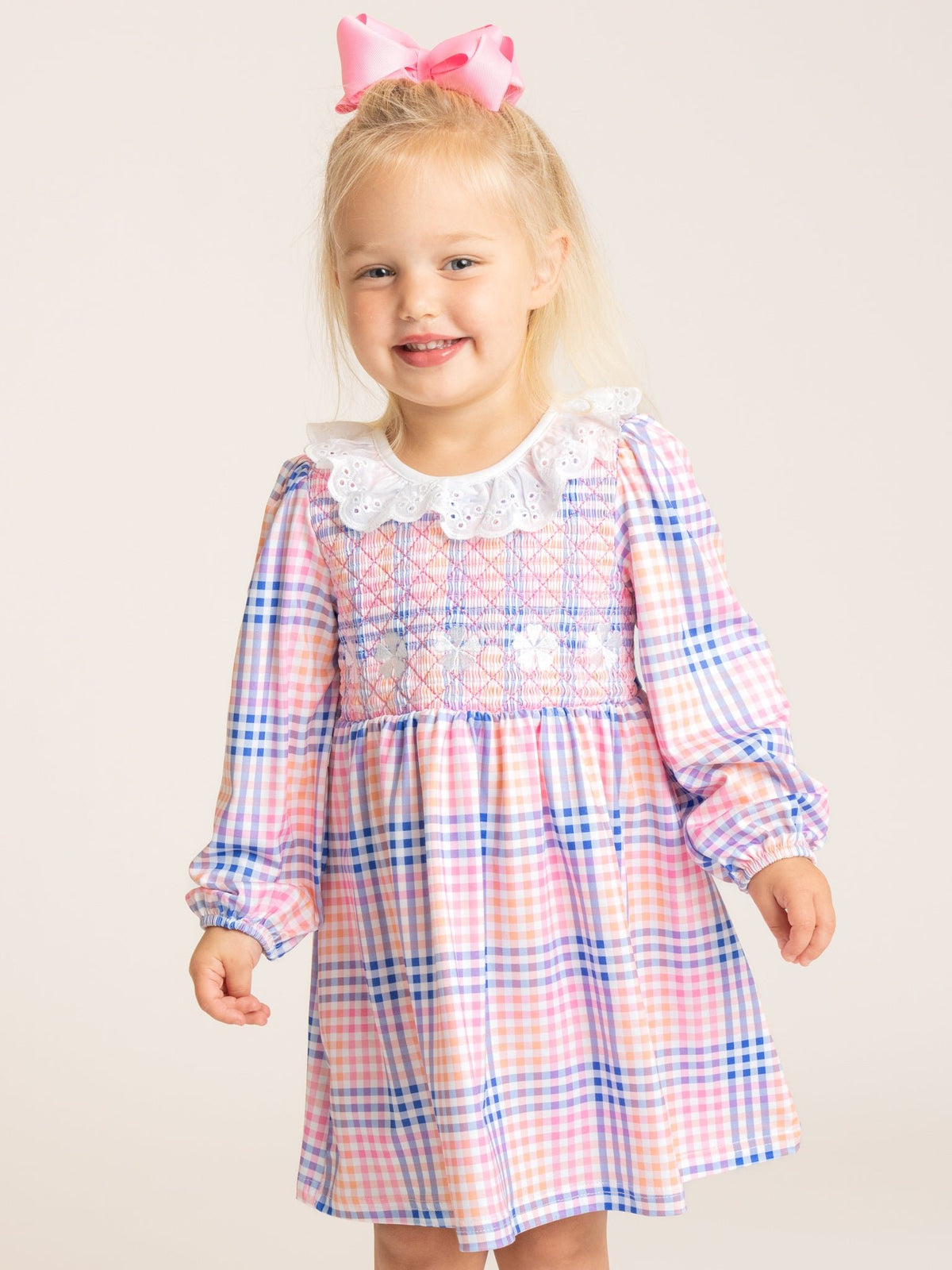 Pastel Plaid Smocked Lace Ruffle Dress - Marie Nicole Clothing