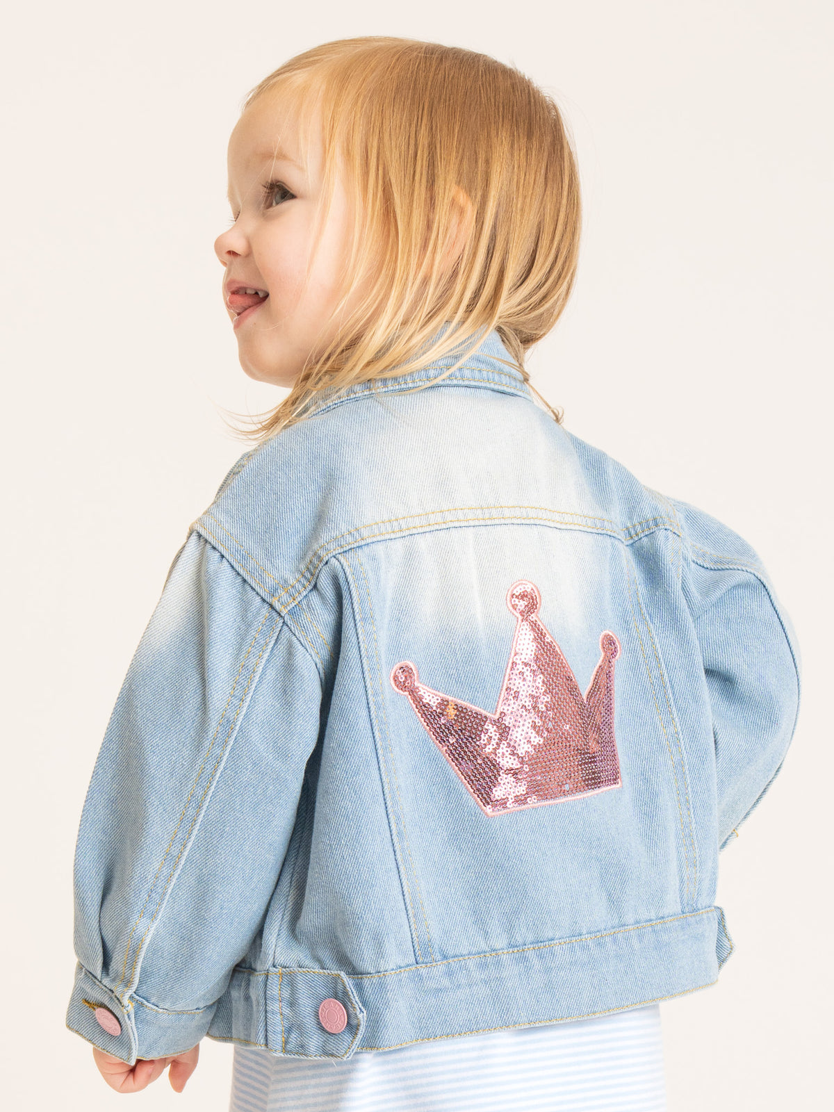 Sparkle Crown Patch Denim Jacket - Marie Nicole Clothing