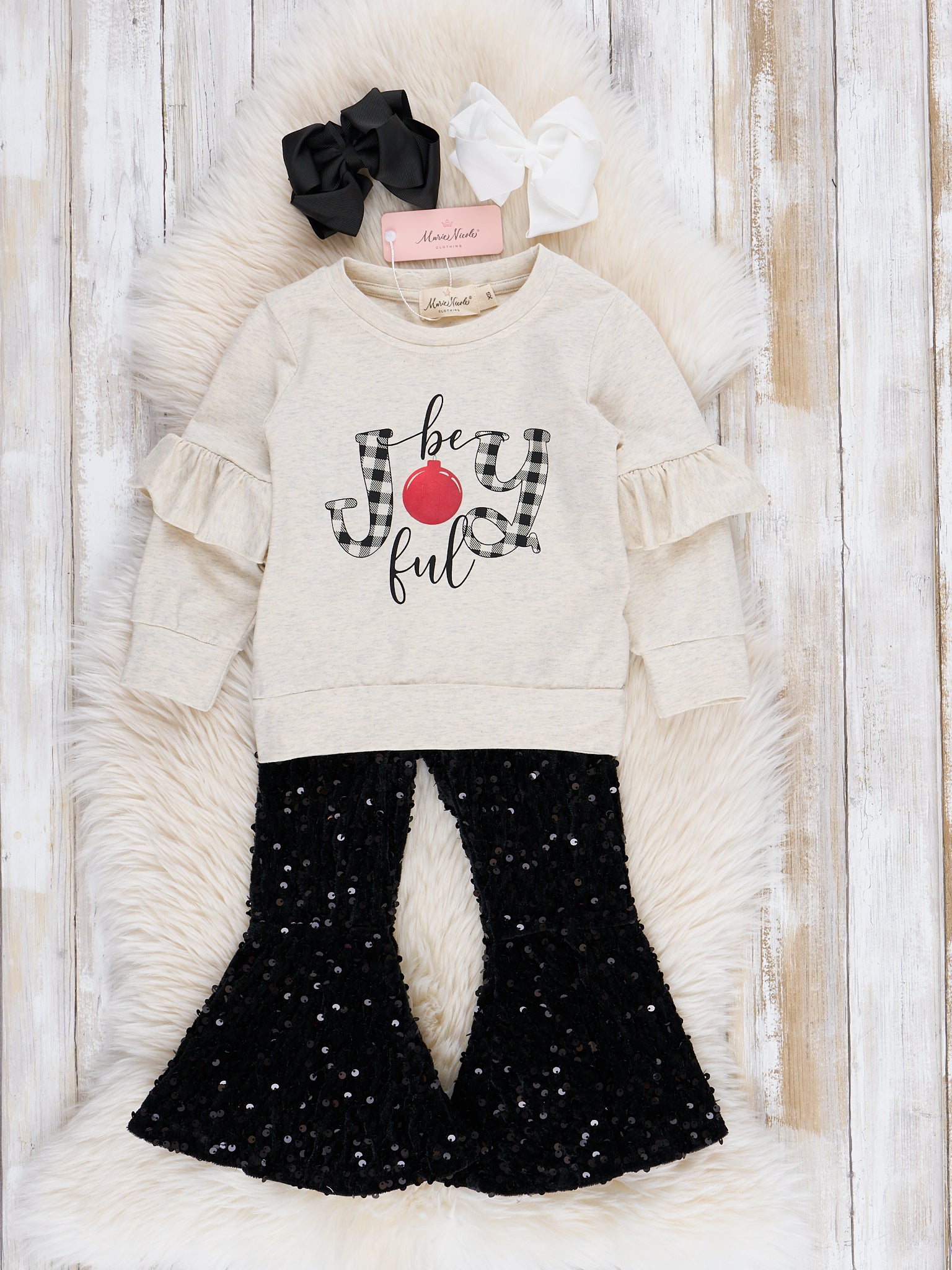 Sequin Bell Bottom Holiday Outfit - Marie Nicole Clothing
