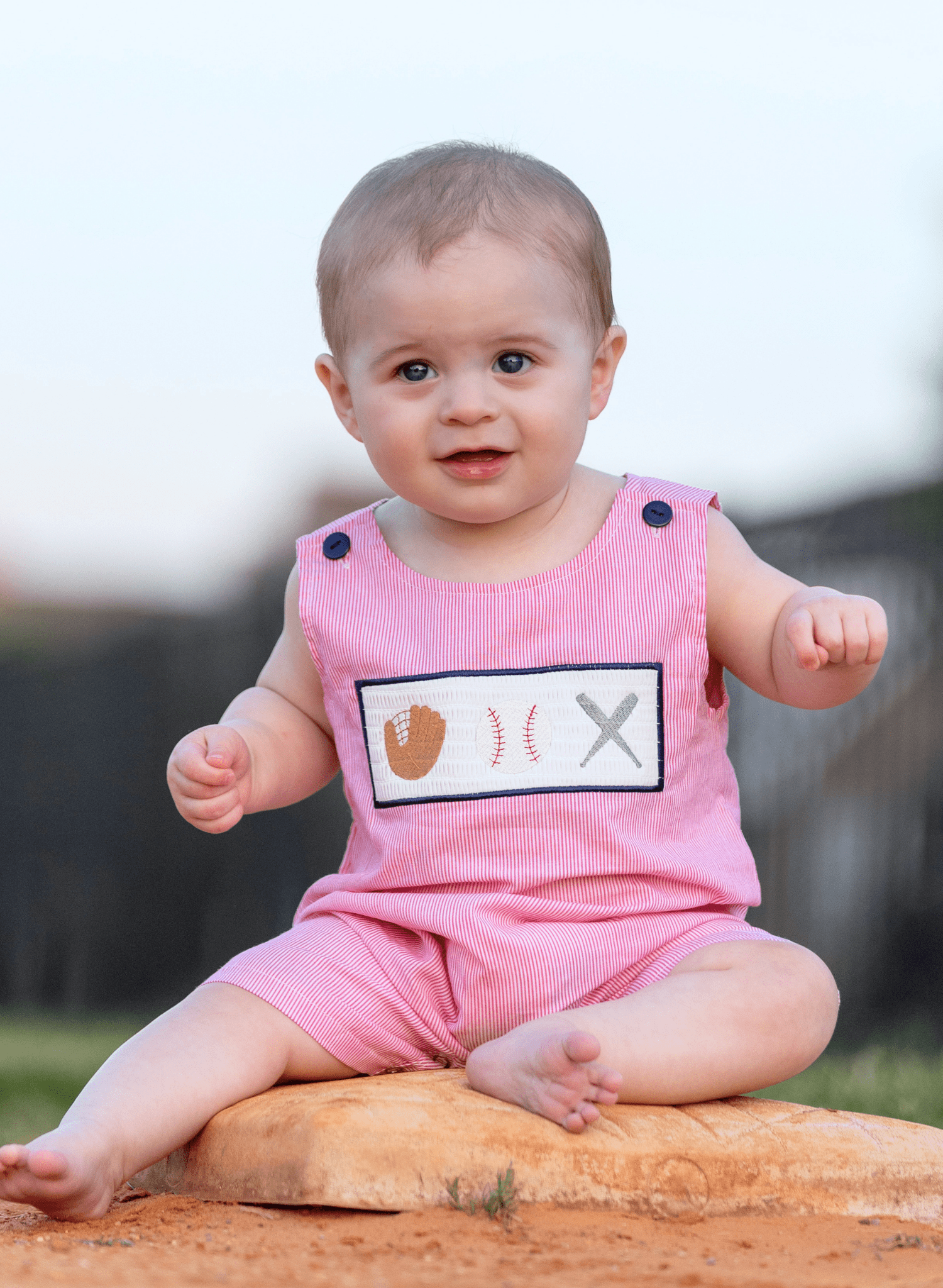 Baseball Smocked Cotton Johnny - Marie Nicole Clothing