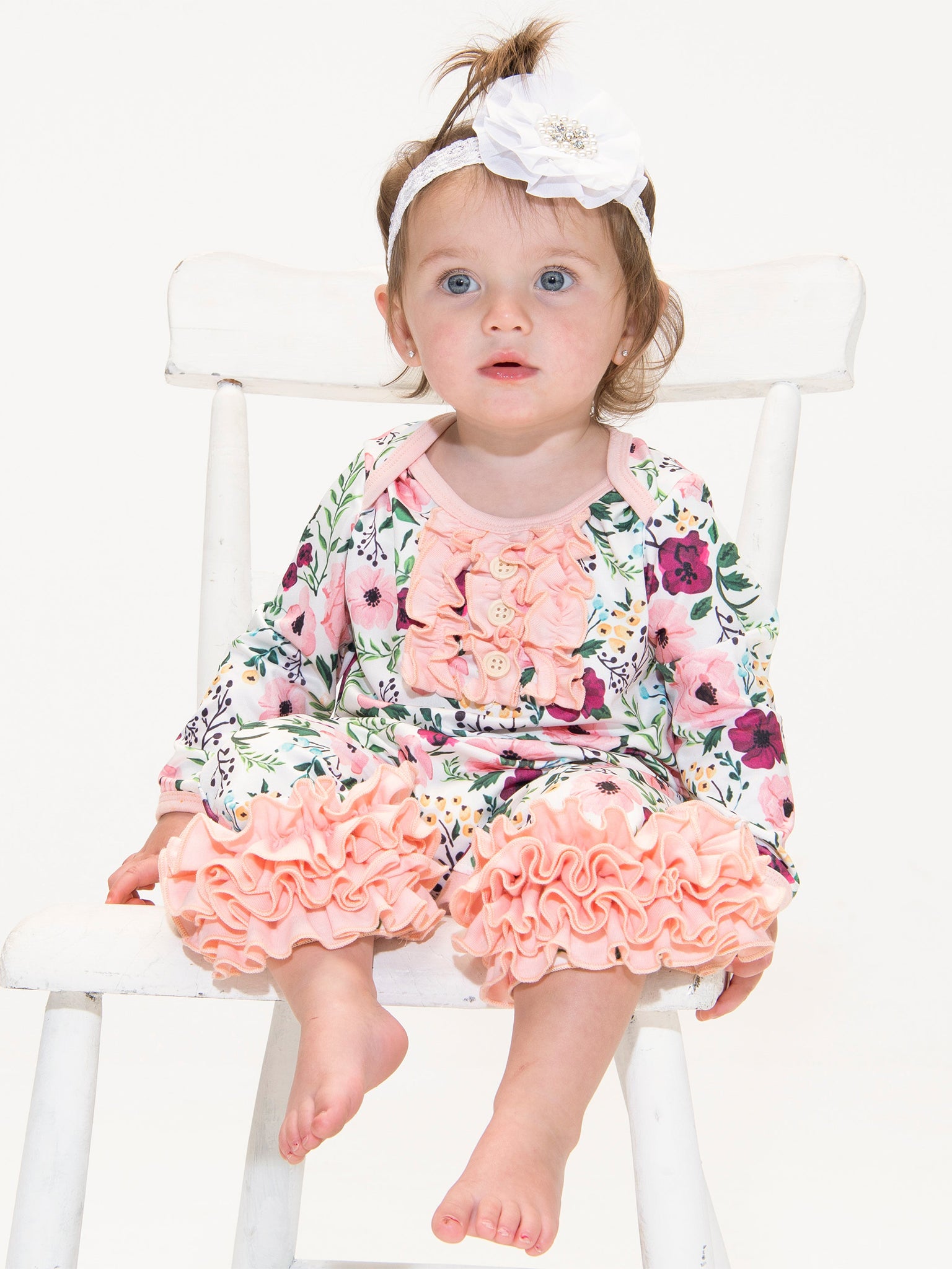 White Peach Floral Icing Romper - Marie Nicole Clothing