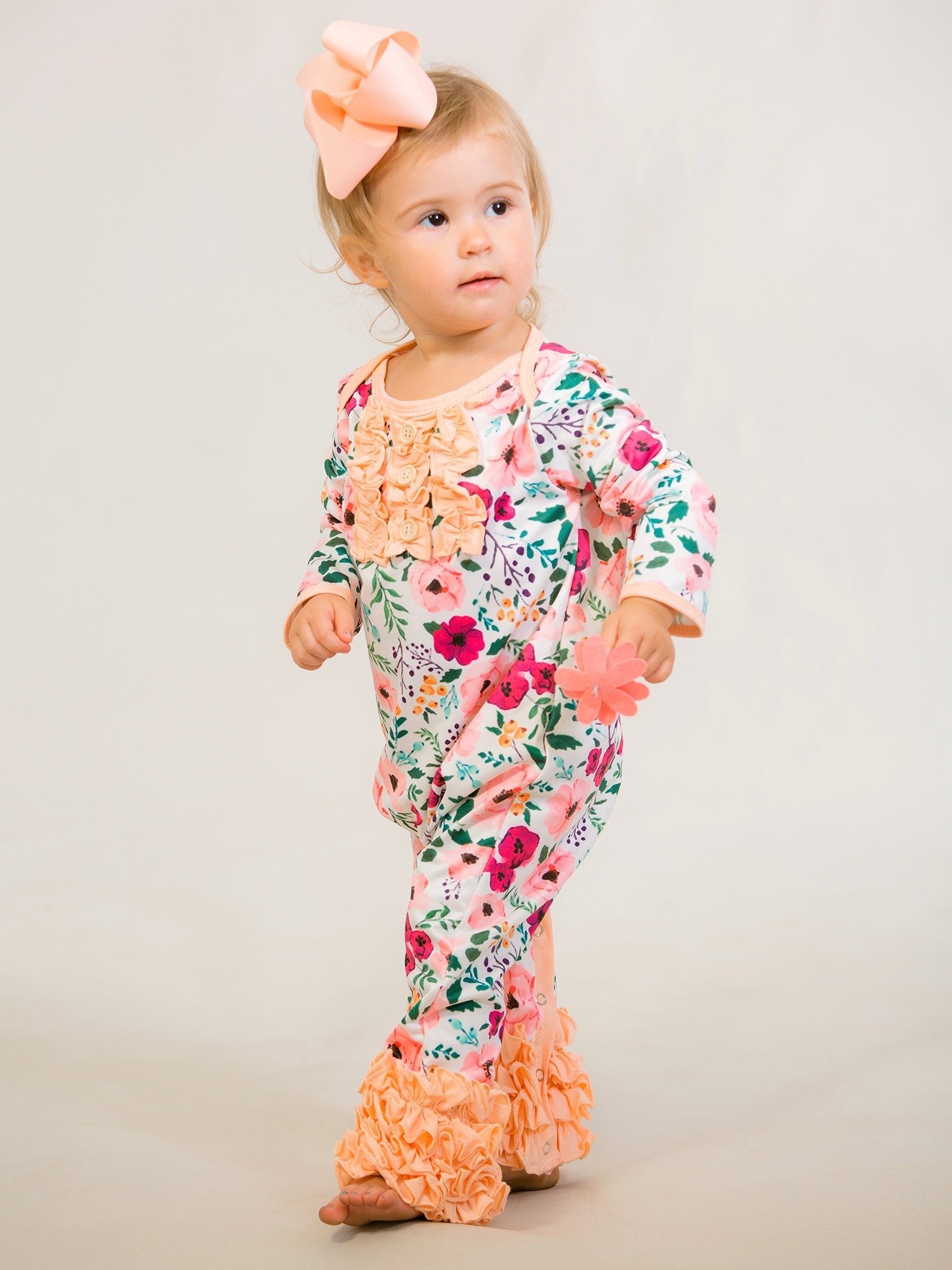 White Peach Floral Icing Romper - Marie Nicole Clothing