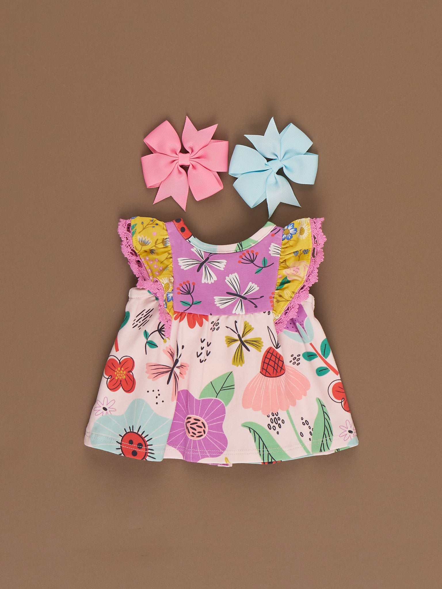 Butterfly Blooms Ruffle Tank Dress for 18" Doll - Marie Nicole Clothing