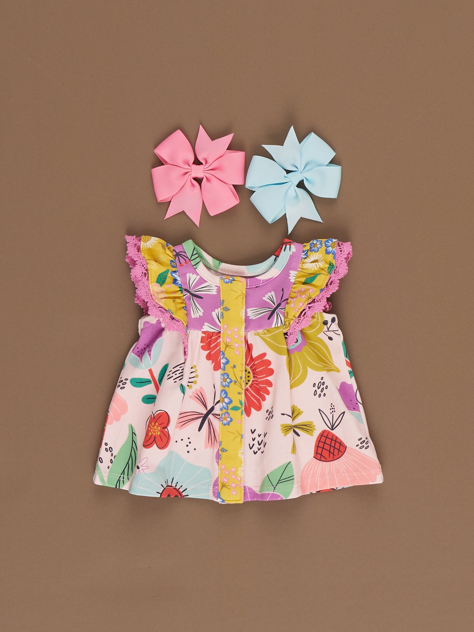 Butterfly Blooms Ruffle Tank Dress for 18" Doll - Marie Nicole Clothing