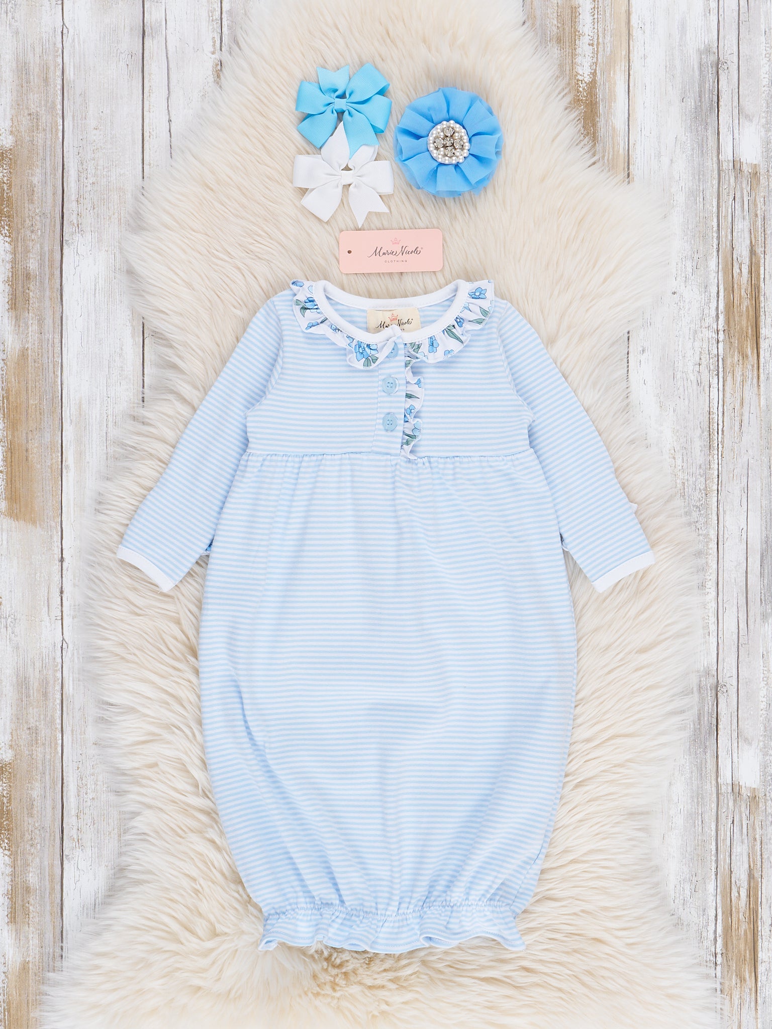 Cornflower Cottage Striped Ruffle Gown - Marie Nicole Clothing