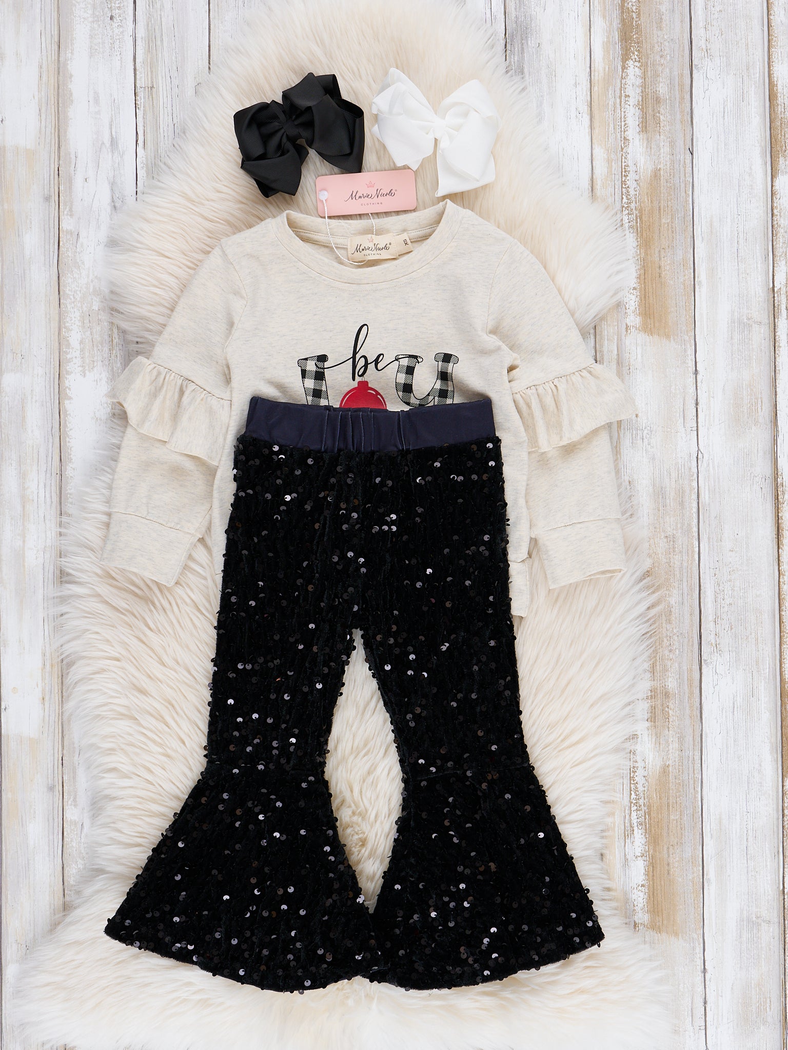 Sequin Bell Bottom Holiday Outfit - Marie Nicole Clothing