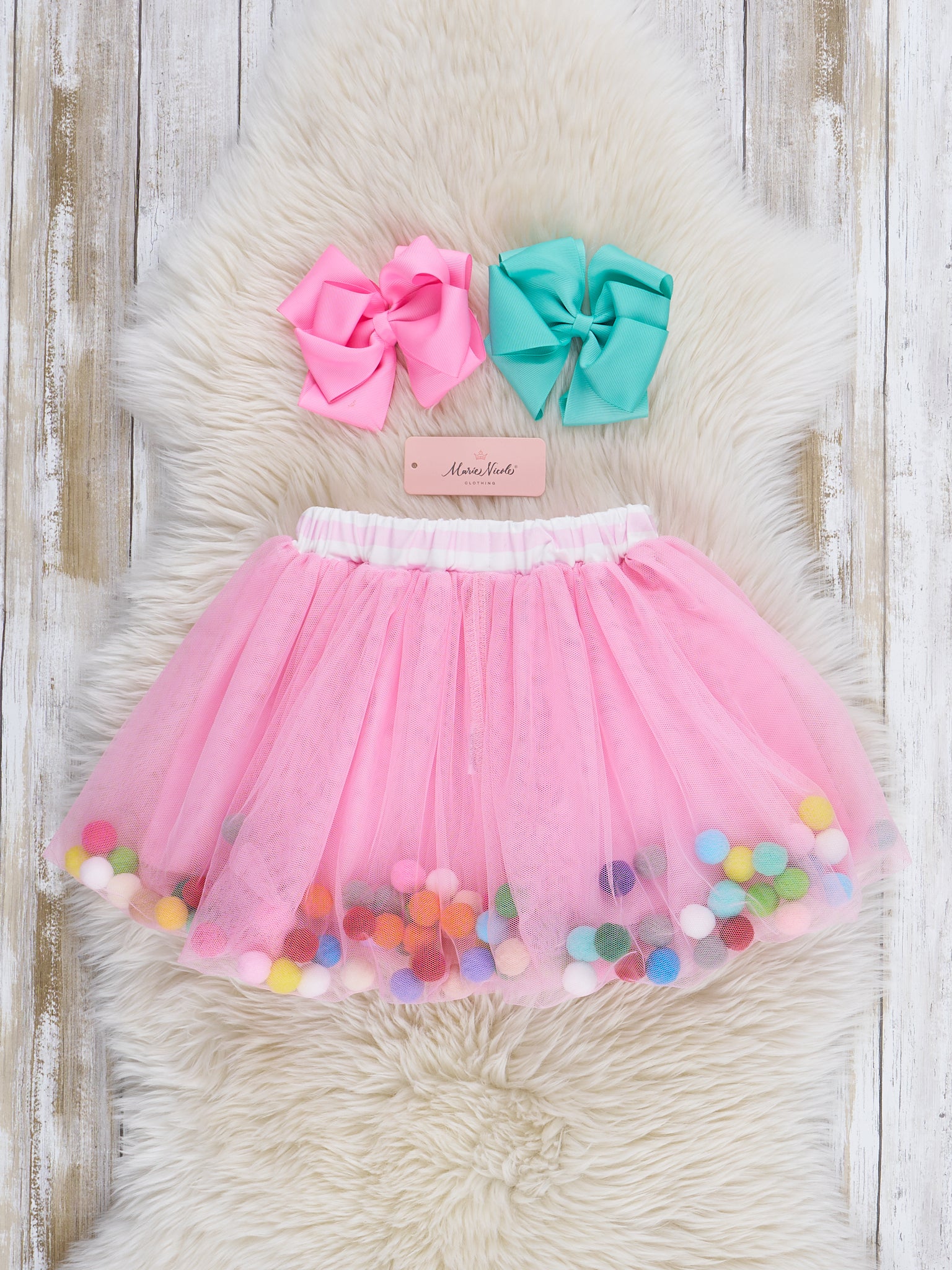 Pink Tulle Pom Pom Skirt - Marie Nicole Clothing