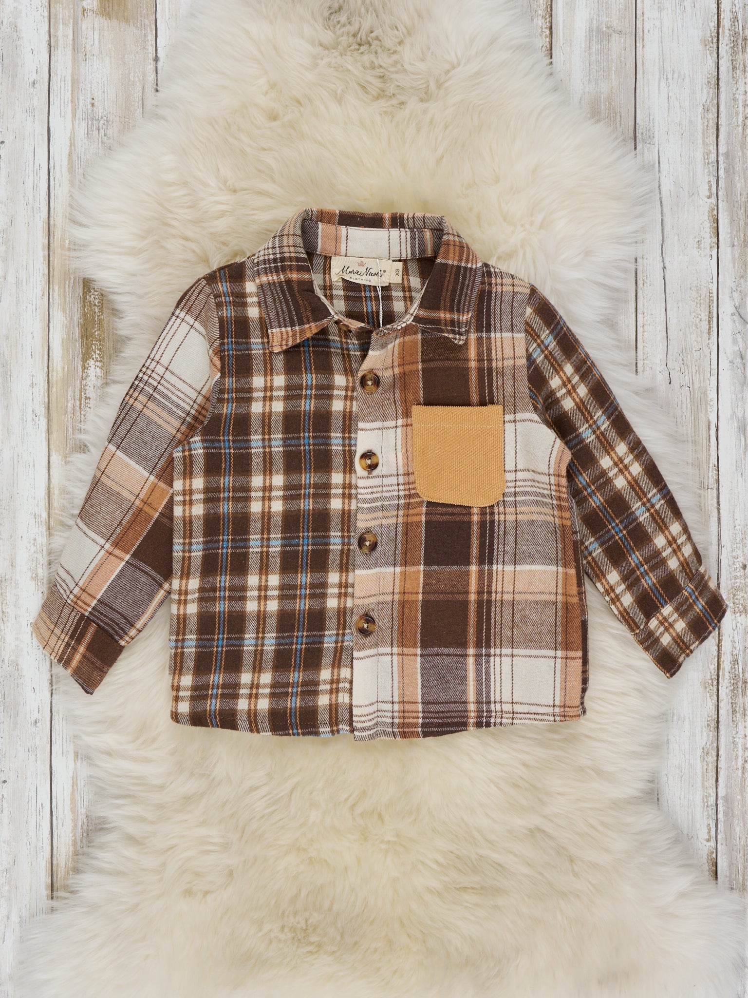 Brown Mixed Plaid Button Up Shirt - Marie Nicole Clothing