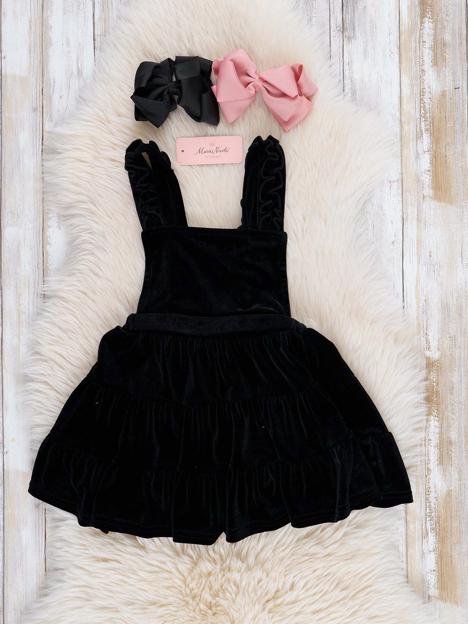Black Velvet Leopard Ruffle Skirtall Set - Marie Nicole Clothing
