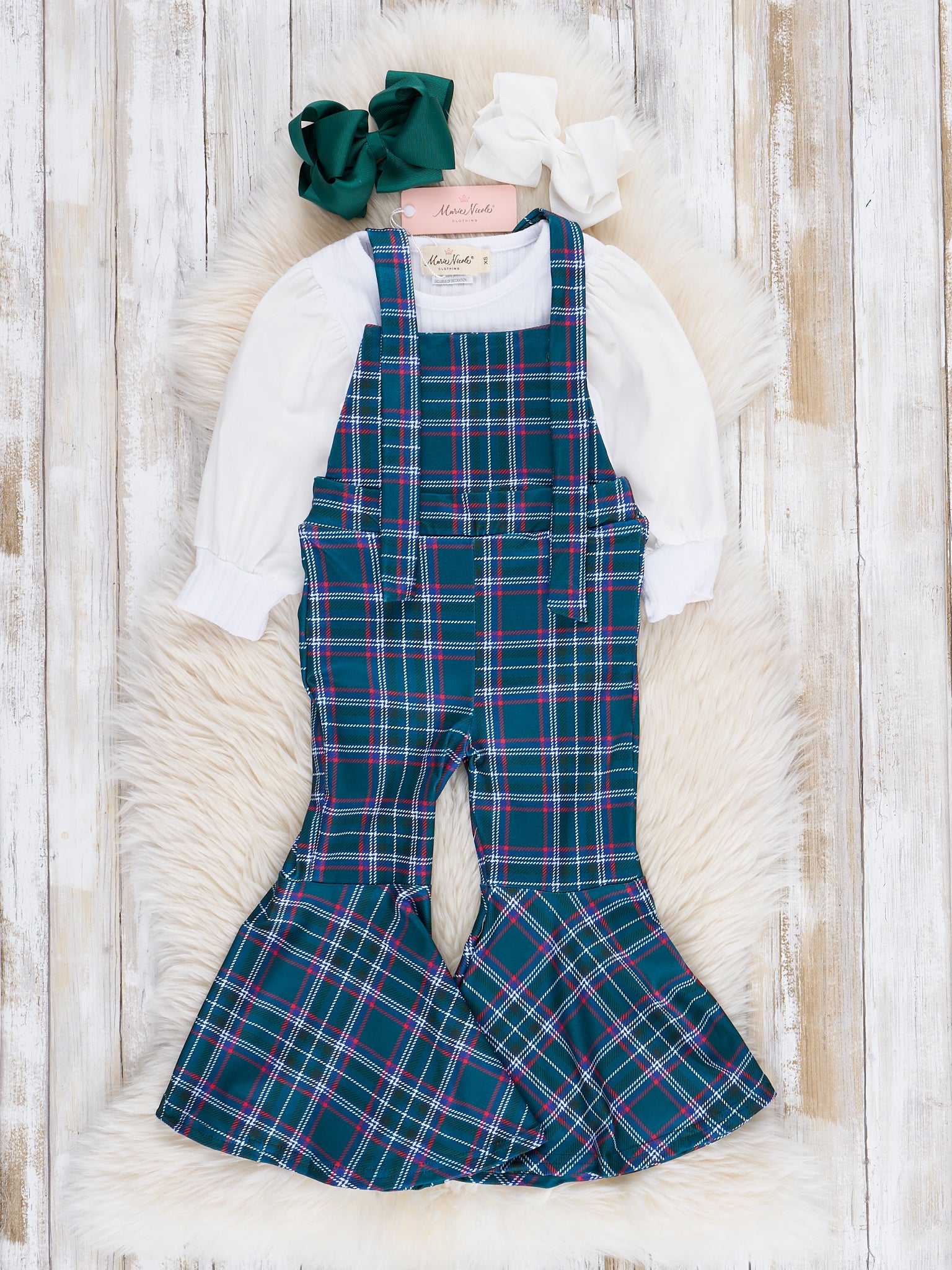 Ribbed Puff Sleeves Bell Bottom Overalls Set - Marie Nicole Clothing