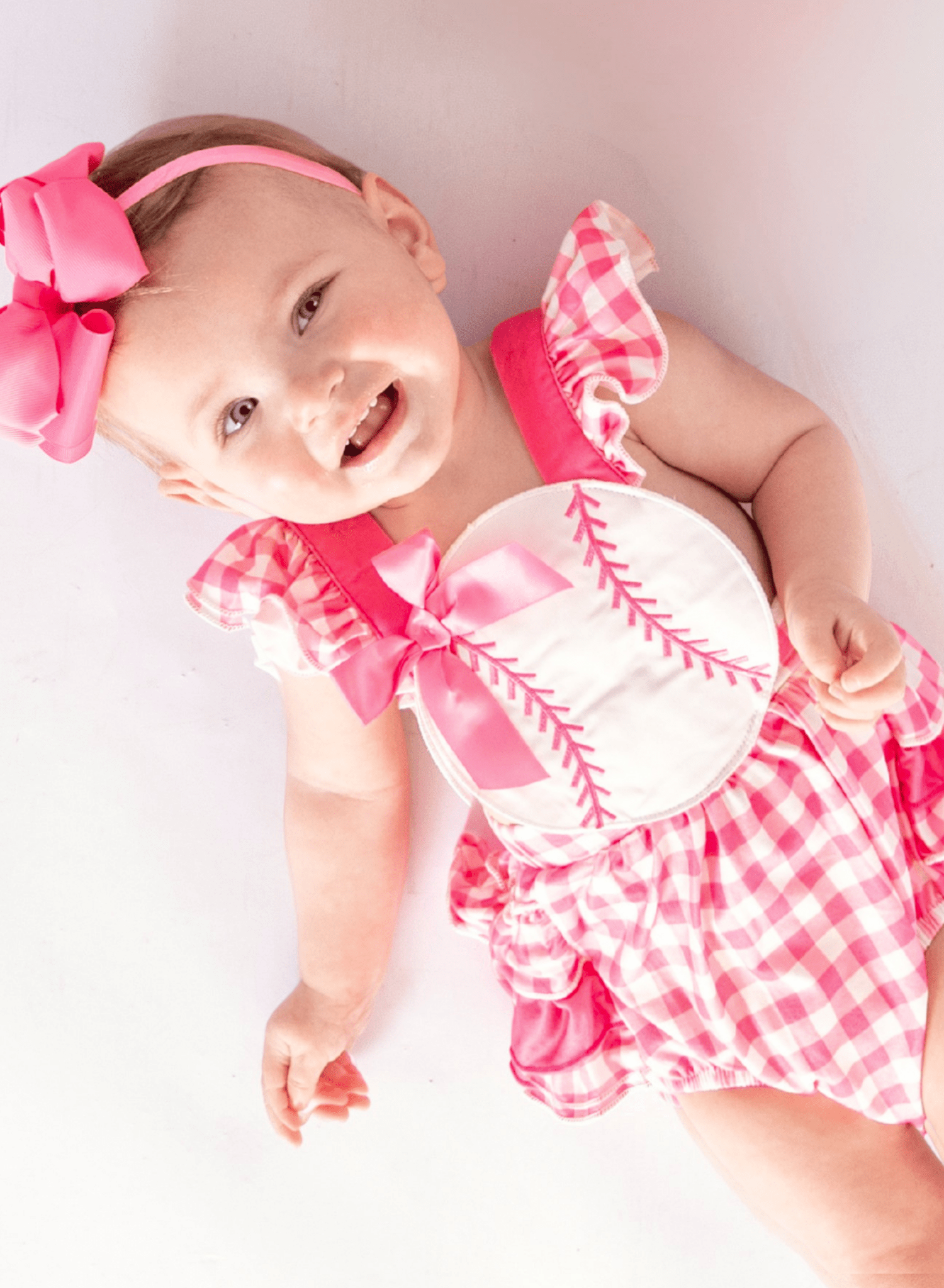 Little Slugger Check Embroidered Ruffle Bubble Romper - Marie Nicole Clothing