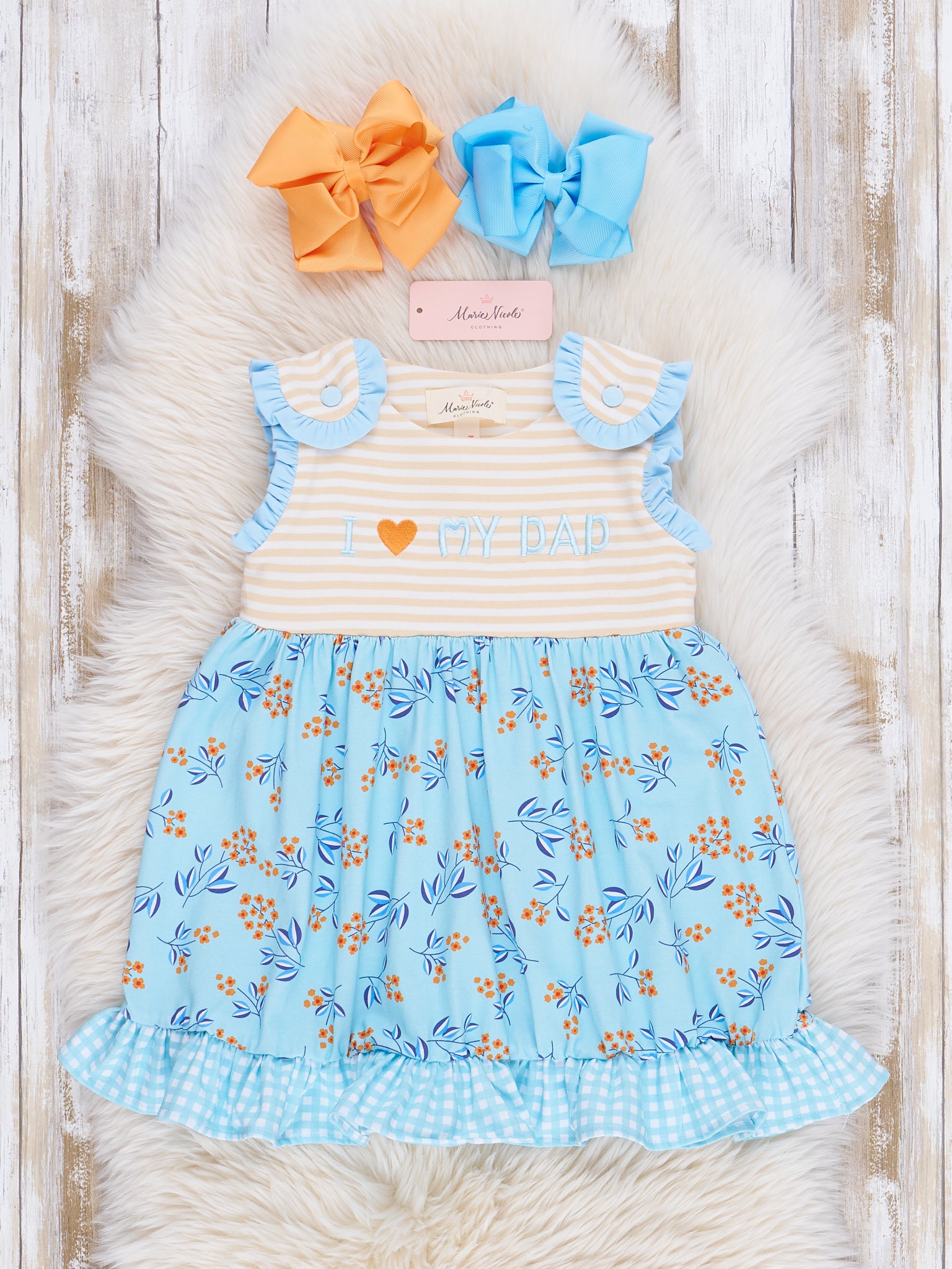 Blue Floral Dad Love Ruffle Dress - Marie Nicole Clothing