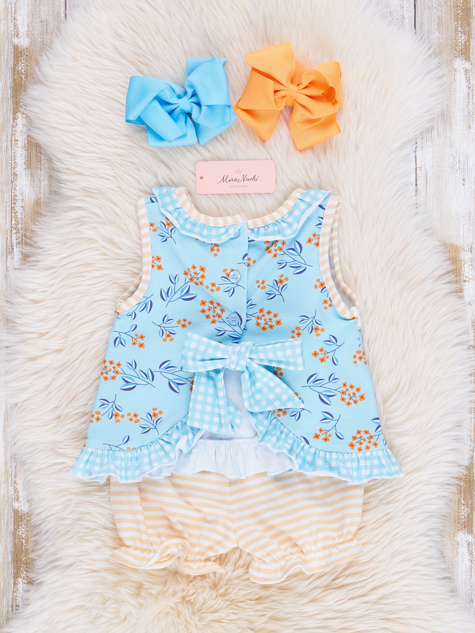 Blue Floral Dad Love Ruffle Outfit - Marie Nicole Clothing