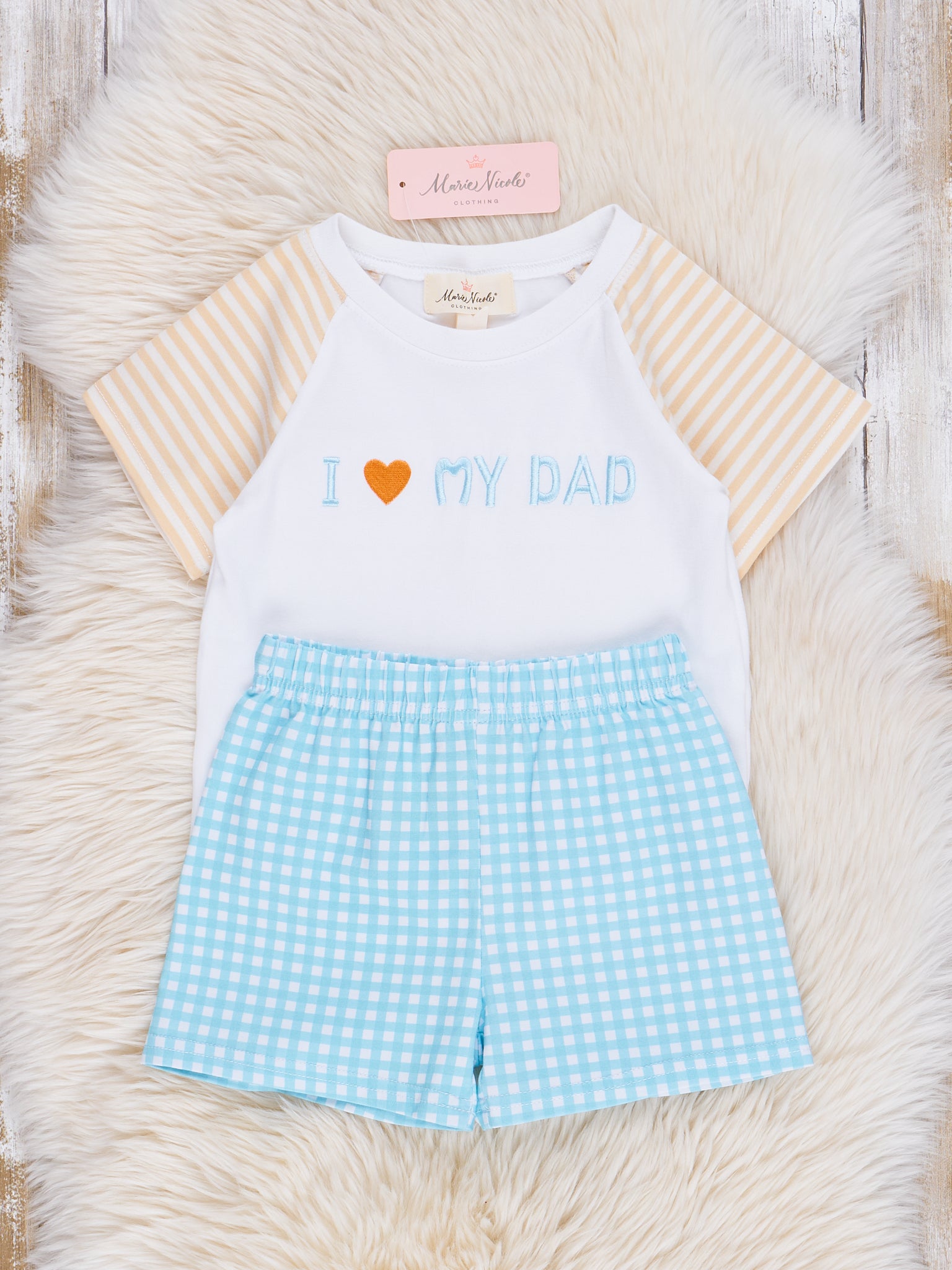 Blue Gingham Dad Love Outfit - Marie Nicole Clothing
