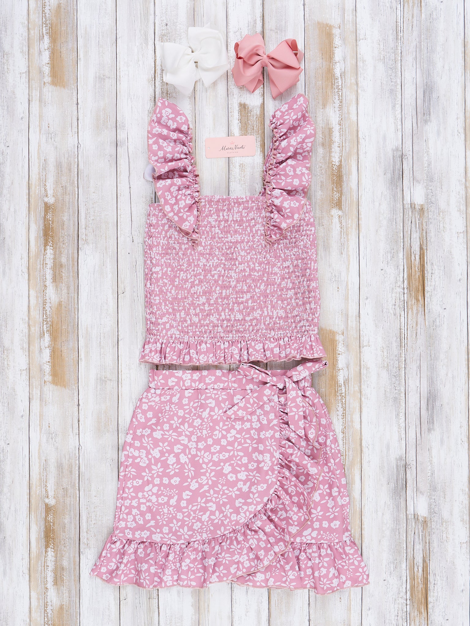 Pre - Teen Mauve Dainty Floral Ruffle Outfit - Marie Nicole Clothing