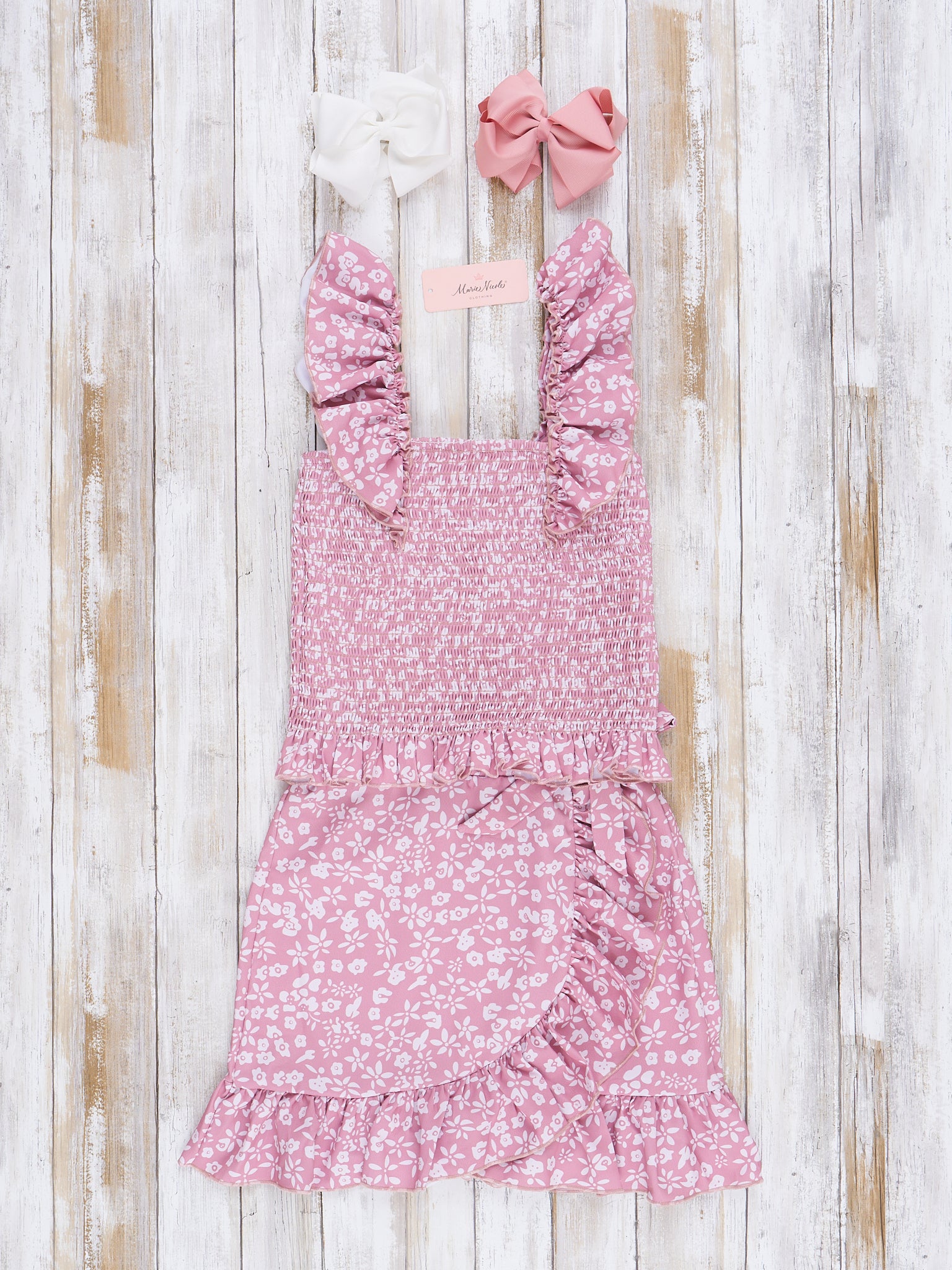 Pre - Teen Mauve Dainty Floral Ruffle Outfit - Marie Nicole Clothing