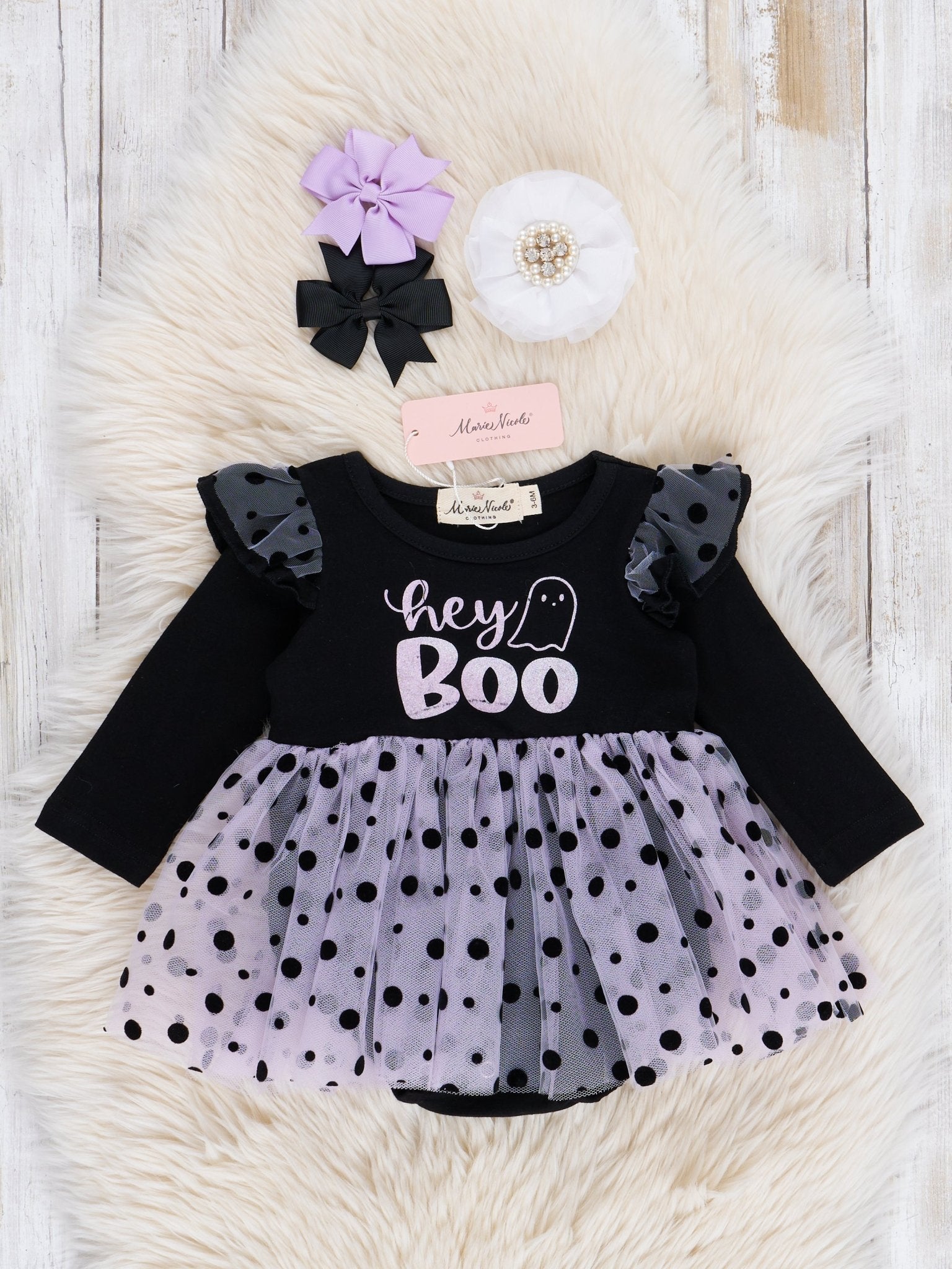 Lavender "Hey Boo" Tulle Bubble Romper - Marie Nicole Clothing