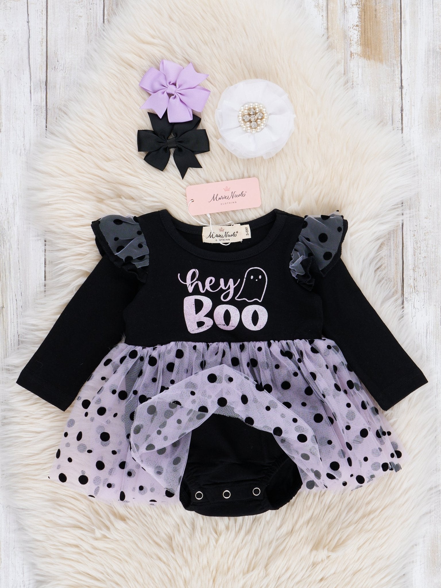 Lavender "Hey Boo" Tulle Bubble Romper - Marie Nicole Clothing
