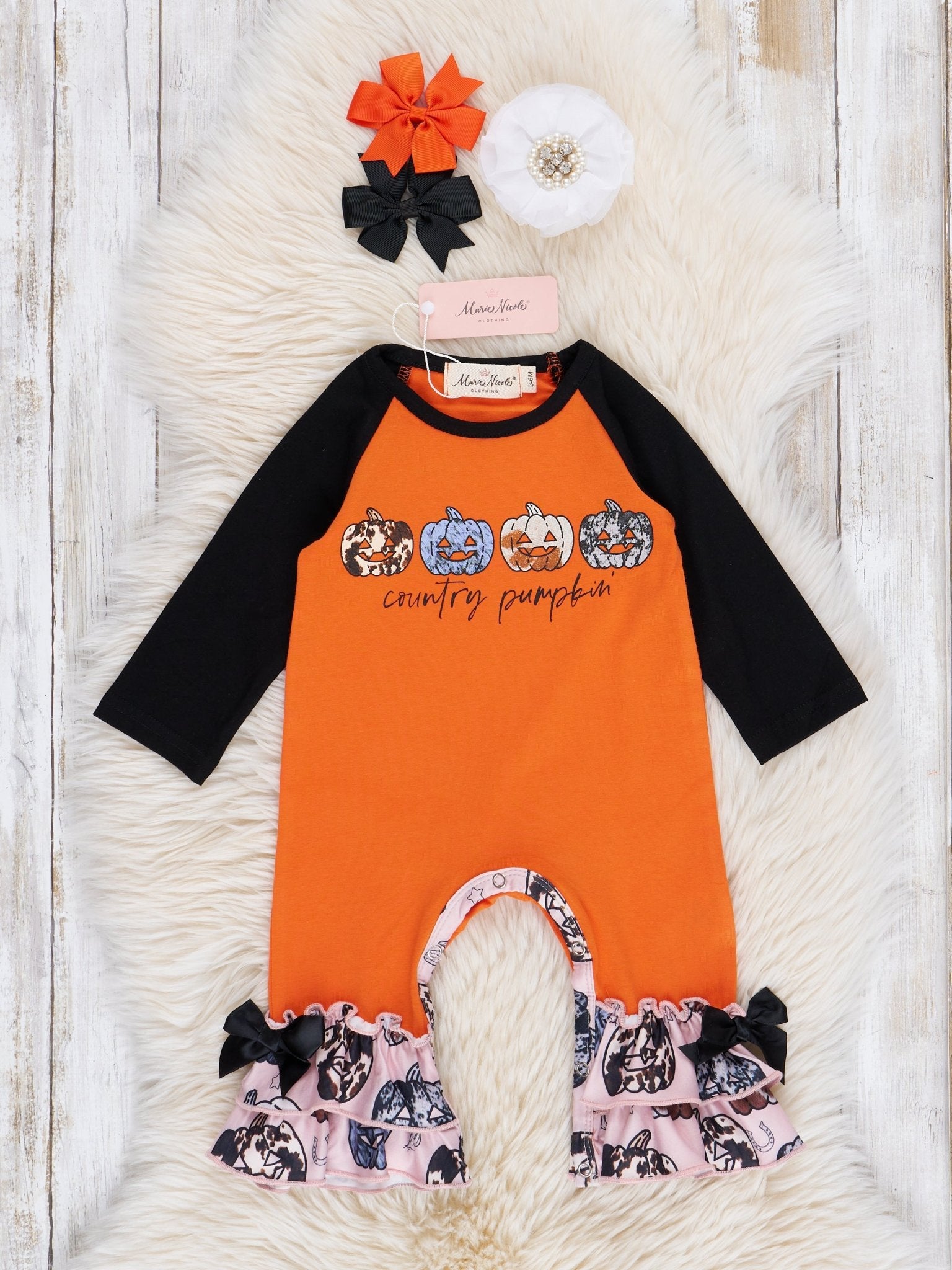 "Country Pumpkin" Ruffle Romper - Marie Nicole Clothing