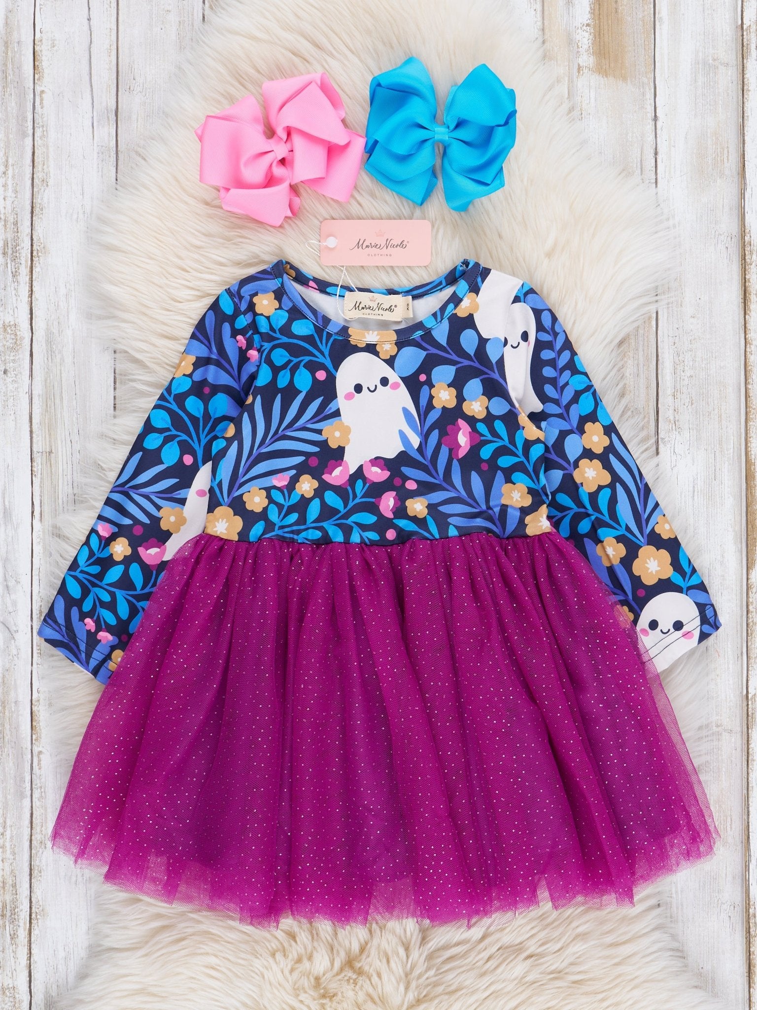 Magenta & Navy Floral Ghost Tulle Swing Dress - Marie Nicole Clothing