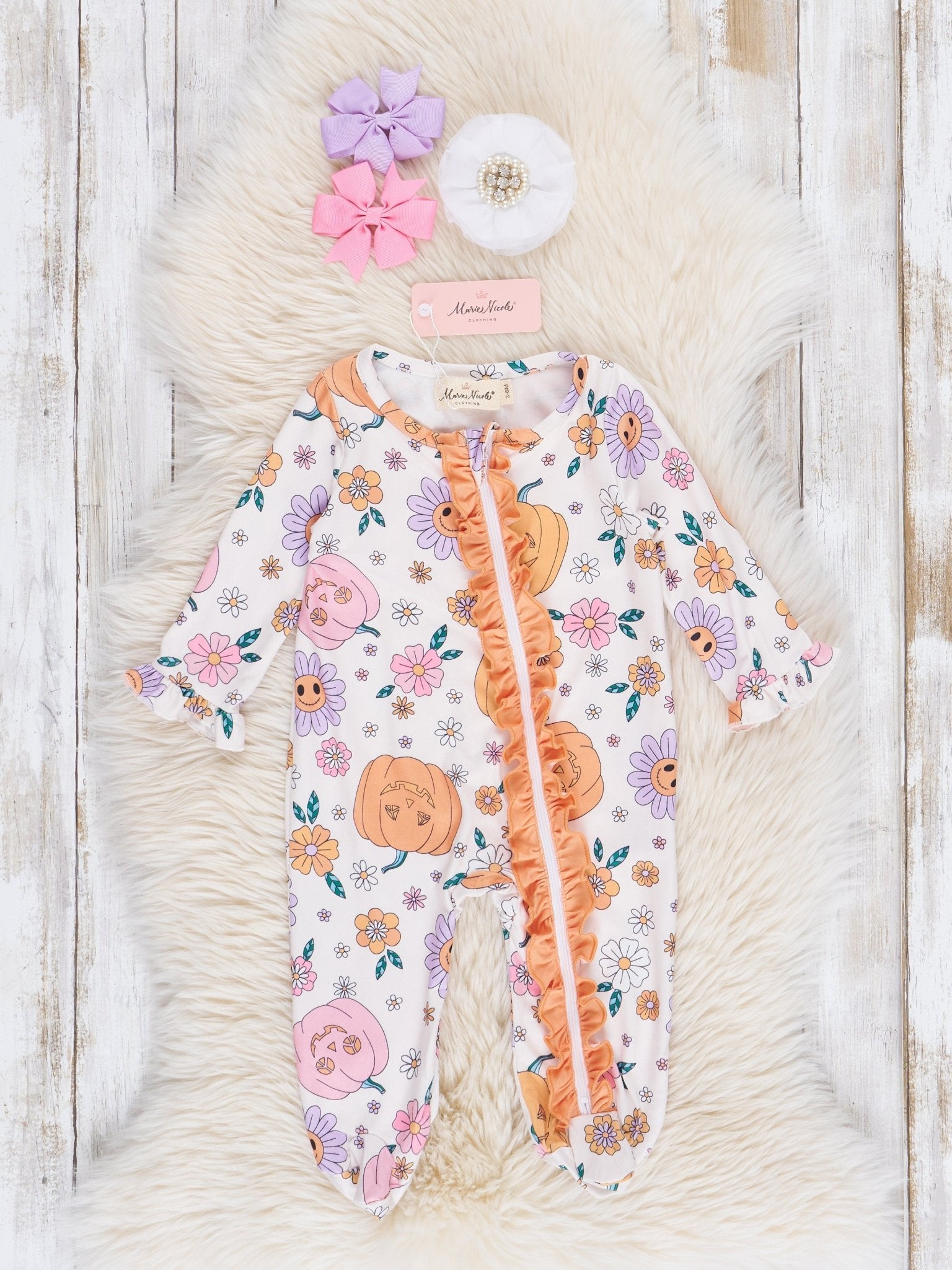 Pumpkins & Daisies Footed Sleeper Pajamas - Marie Nicole Clothing