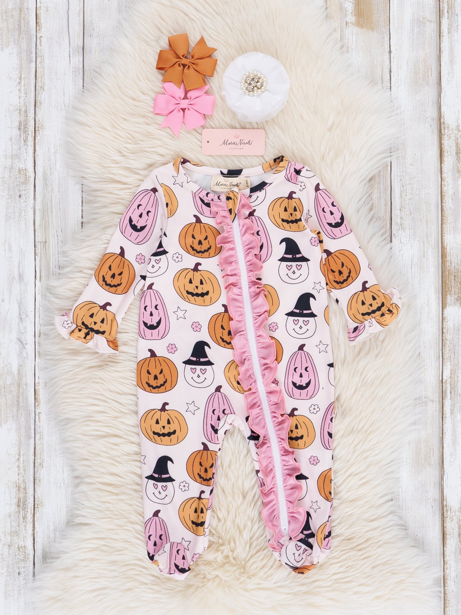 Cheerful Jack - o - Lanterns Footed Sleeper Pajamas - Marie Nicole Clothing