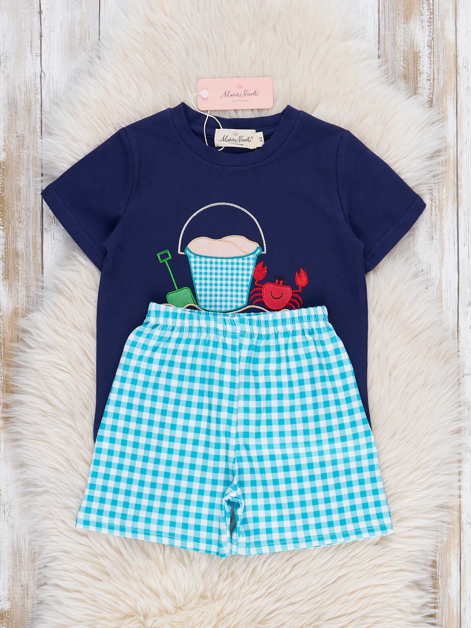 Gingham Little Beach Boy Outfit - Marie Nicole Clothing