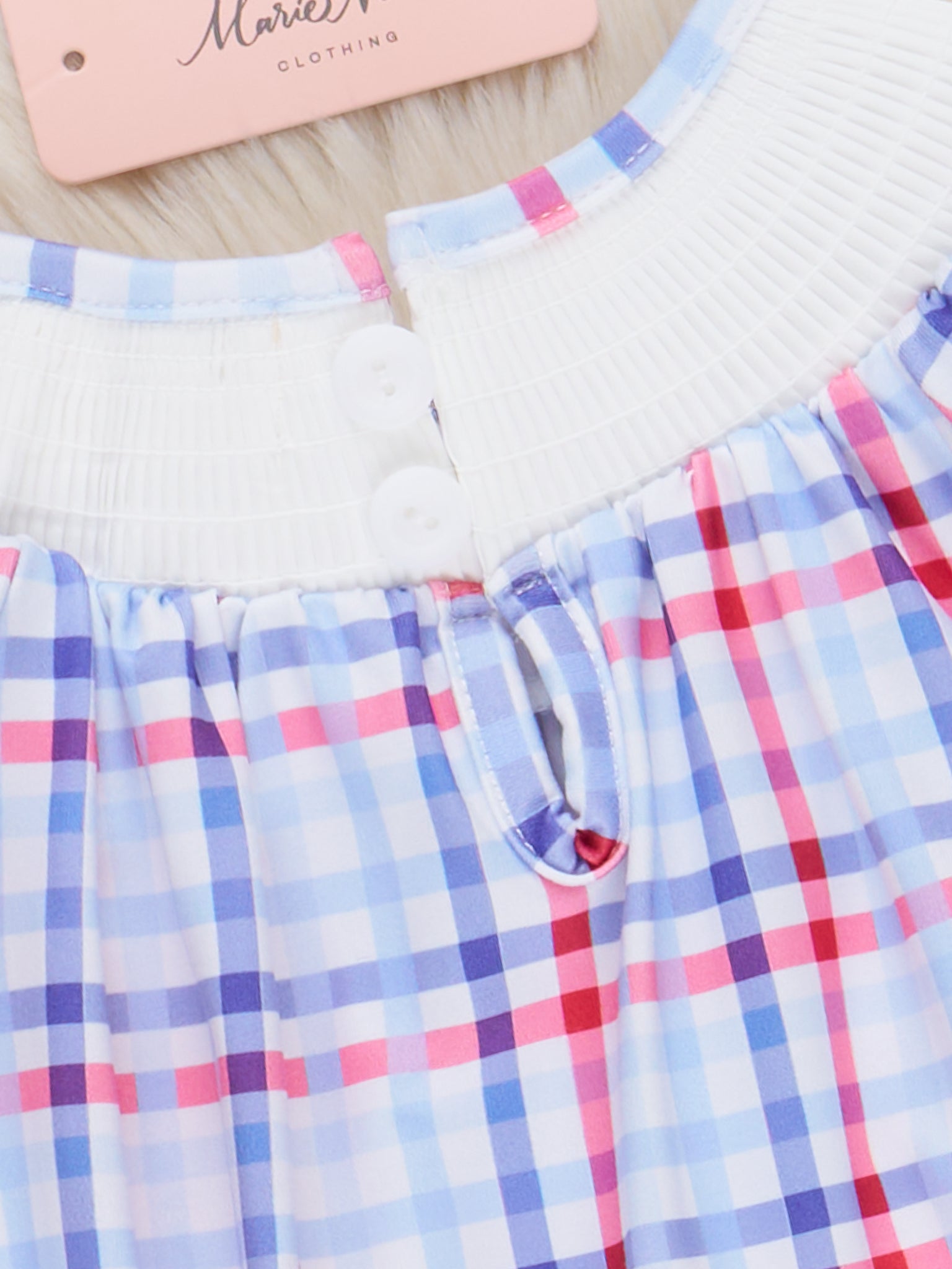 Flag Parade Plaid Flutter Smocked Bubble Romper - Marie Nicole Clothing