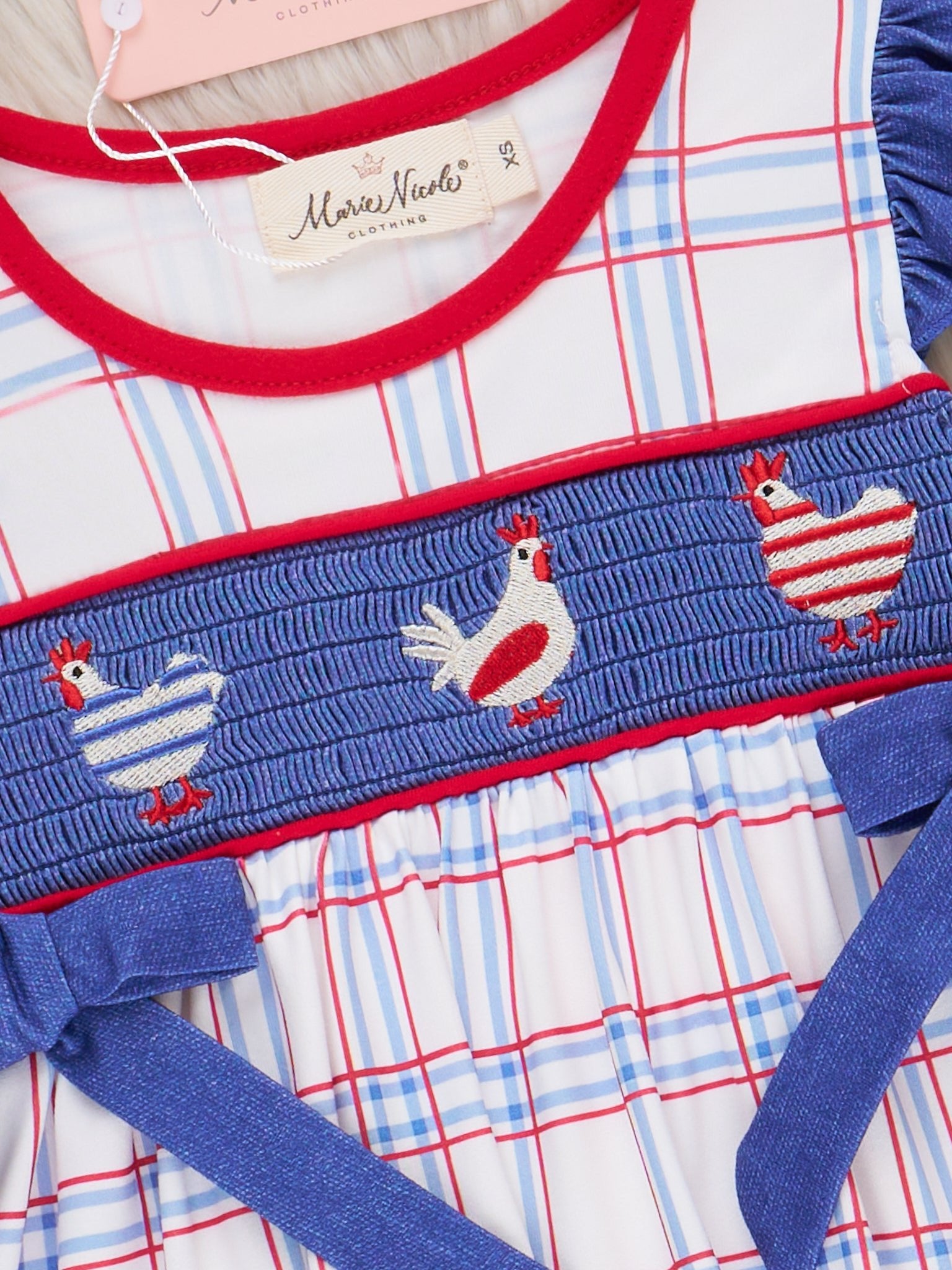 Patriotic Chickens Smocked Ruffle Dress - Marie Nicole Clothing