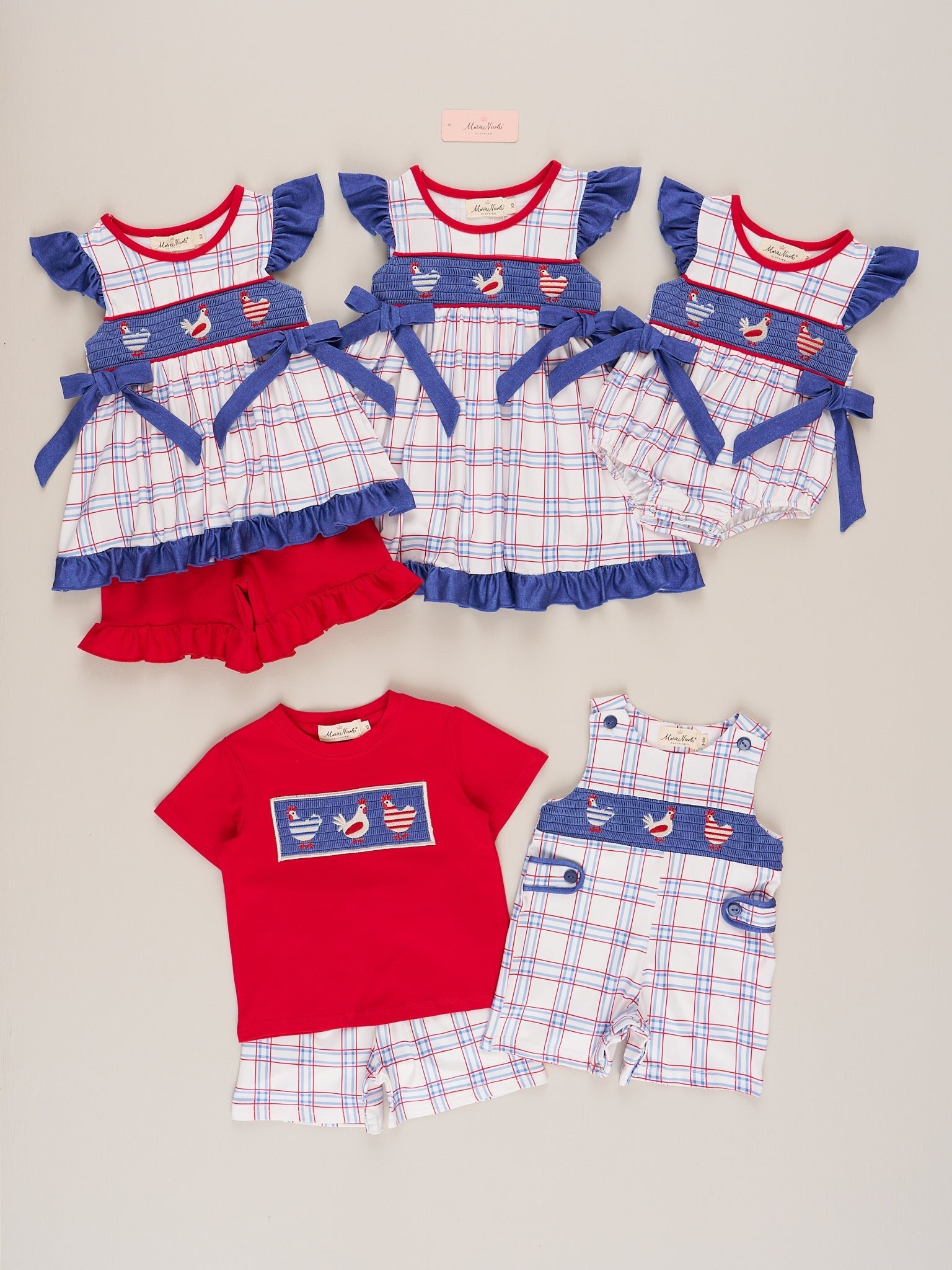 Patriotic Chickens Smocked Ruffle Dress - Marie Nicole Clothing