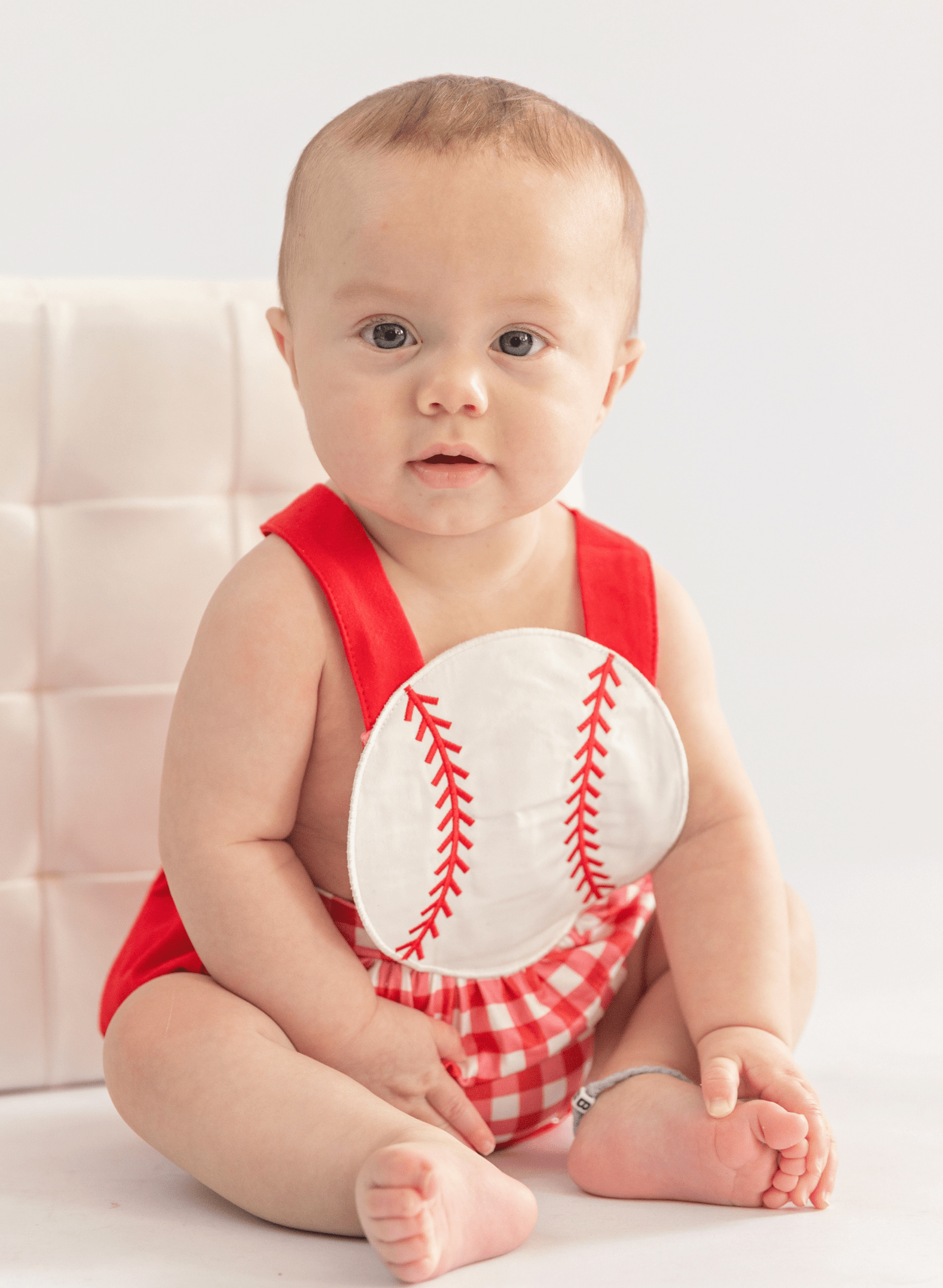 Little Slugger Check Embroidered Bubble Romper - Marie Nicole Clothing