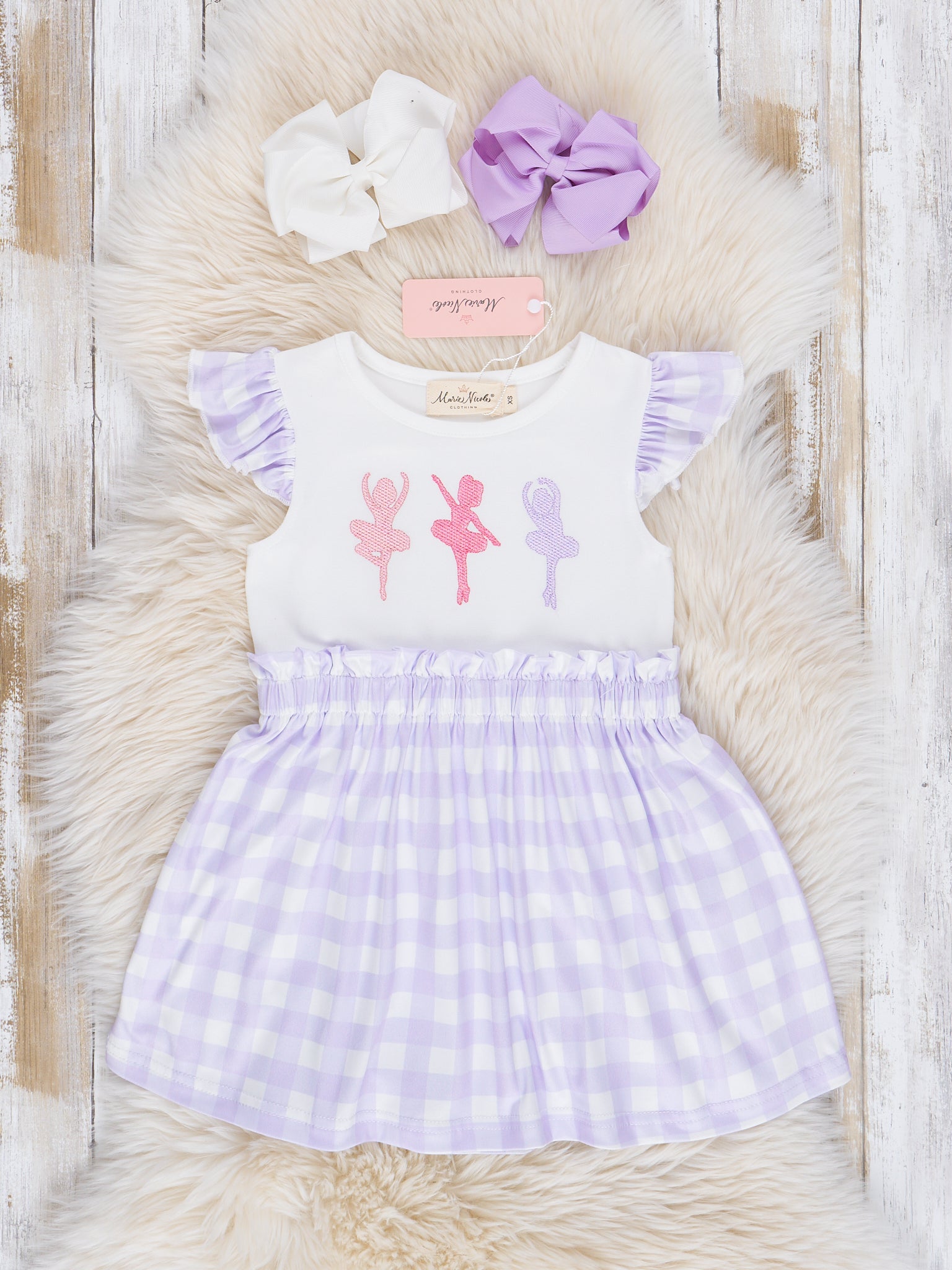 Purple Plaid Embroidered Ballerinas Dress - Marie Nicole Clothing