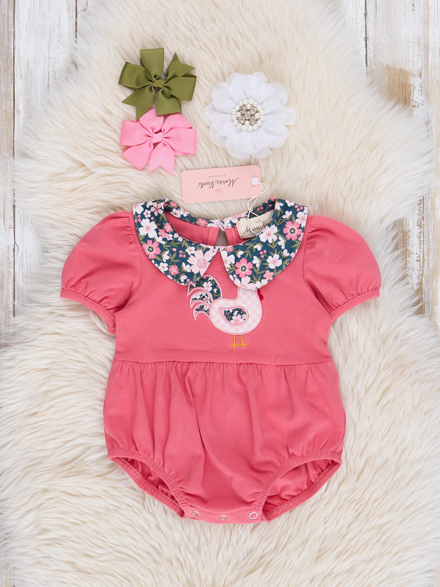 Rose Floral Embroidered Hen Bubble Romper - Marie Nicole Clothing