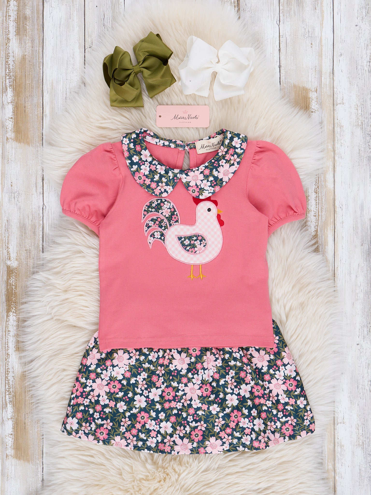 Rose Floral Embroidered Hen Outfit w/ Skirt - Marie Nicole Clothing