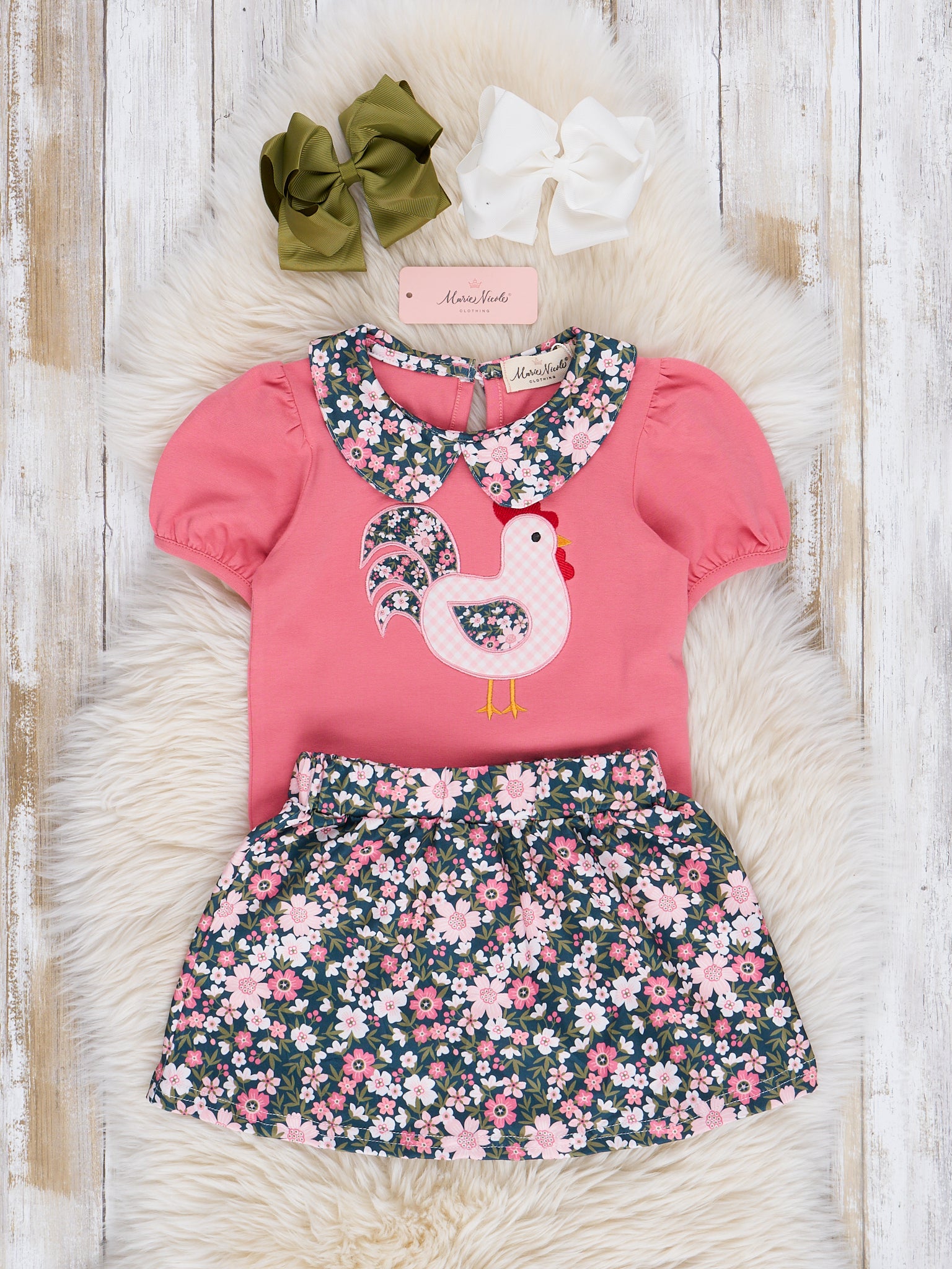 Rose Floral Embroidered Hen Outfit w/ Skirt - Marie Nicole Clothing