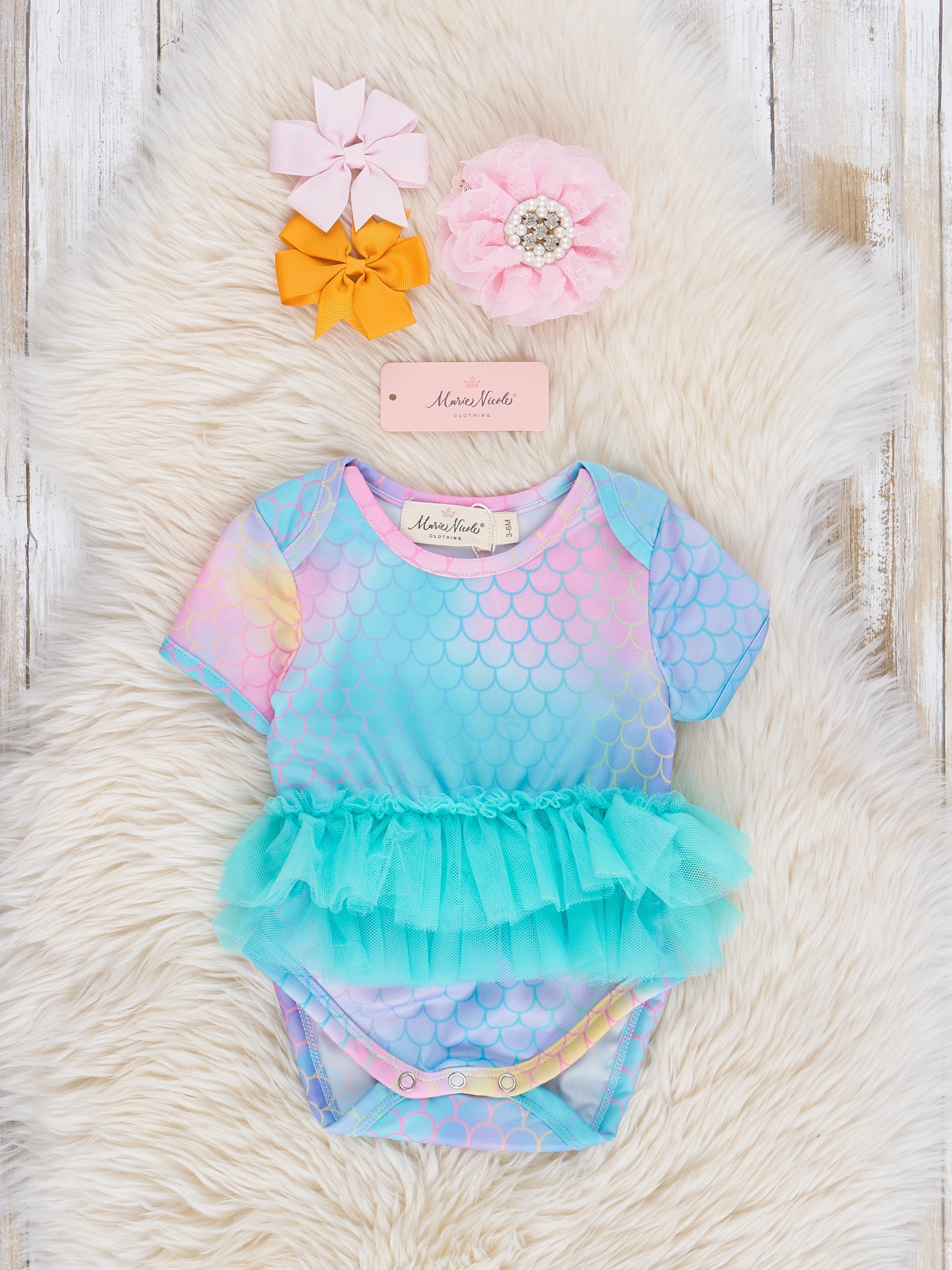 Mermaid Scales Rainbow Tulle Bubble Romper - Marie Nicole Clothing