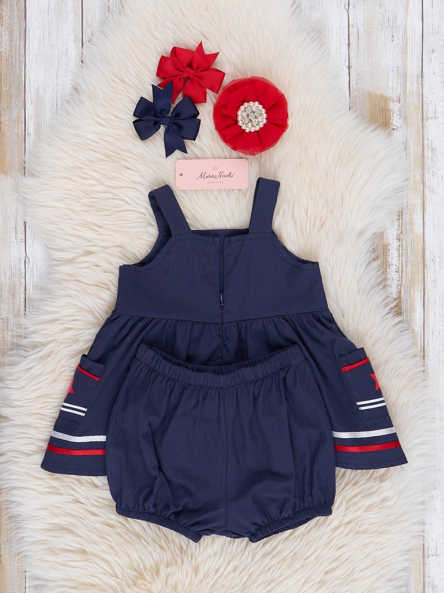 Navy Star Spangled Pocket Bloomers Outfit - Marie Nicole Clothing