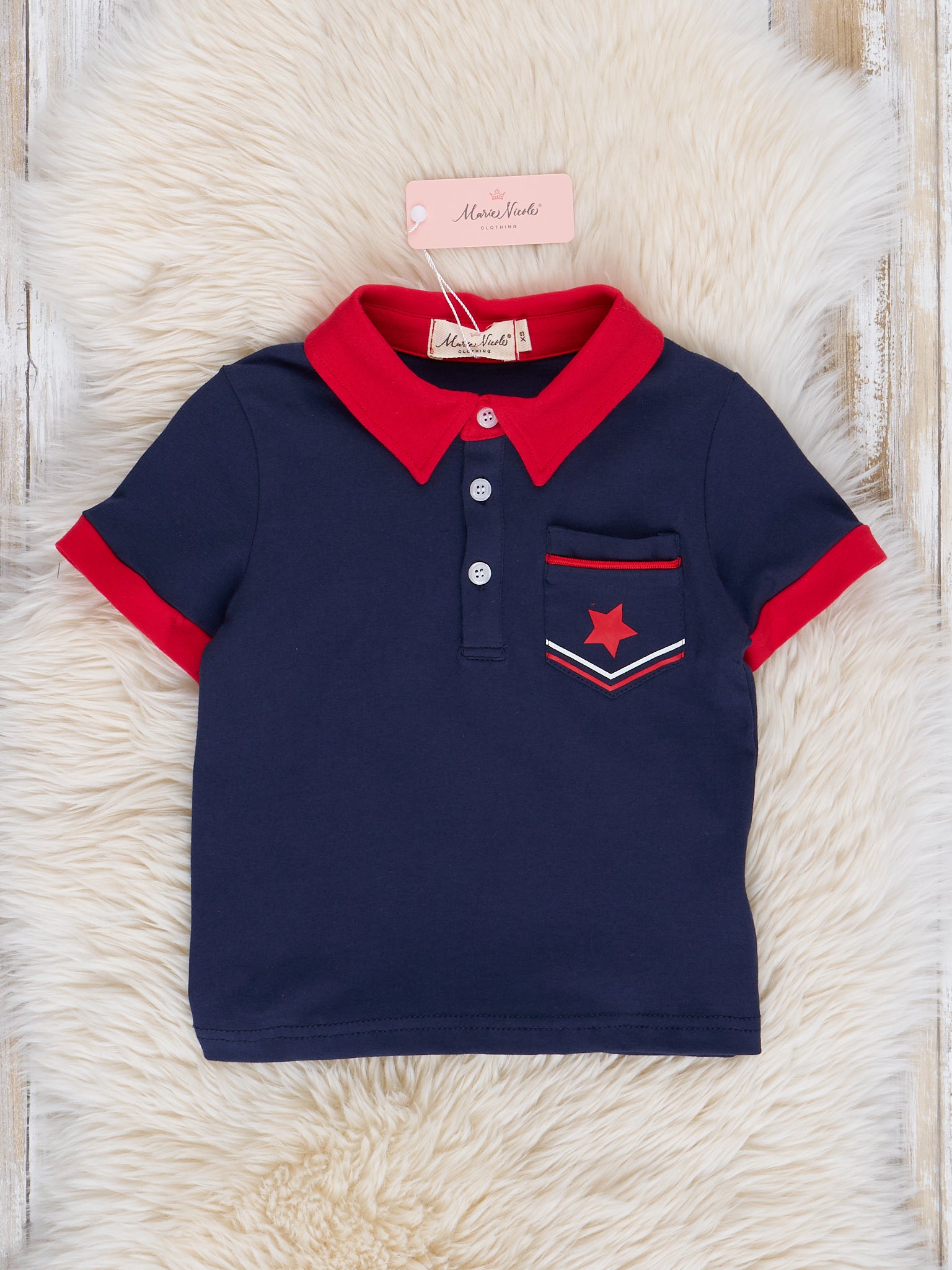 Navy Star Spangled Pocket Polo Shirt - Marie Nicole Clothing