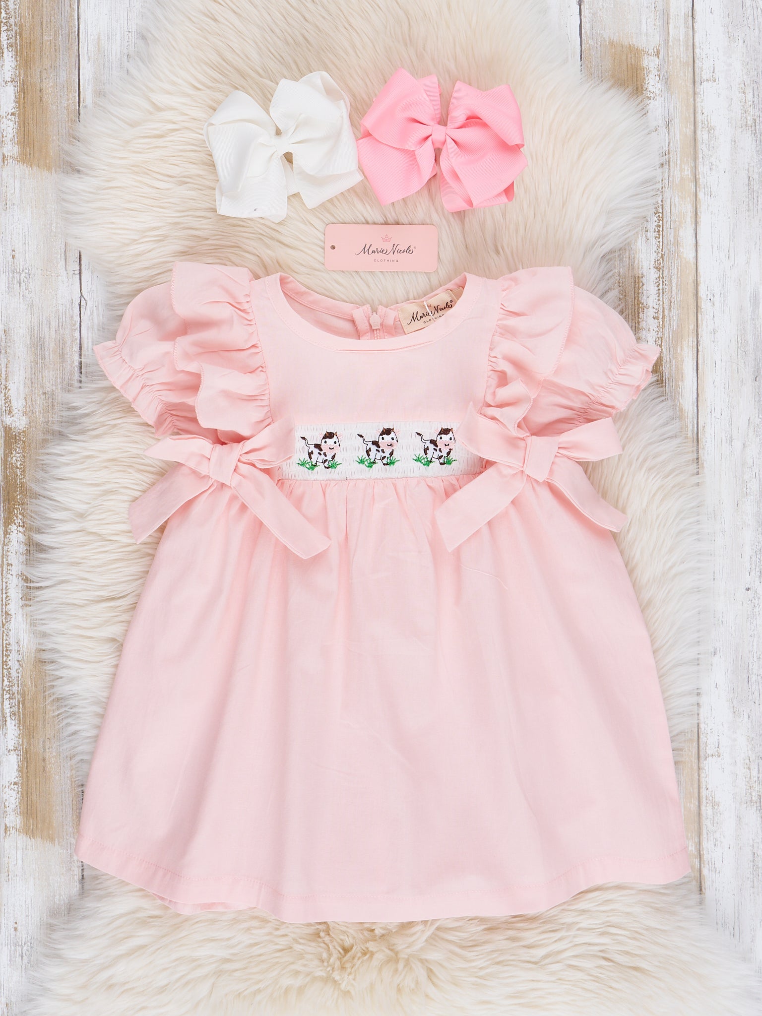 Soft Pink Smocked Farm Dress - Marie Nicole Clothing