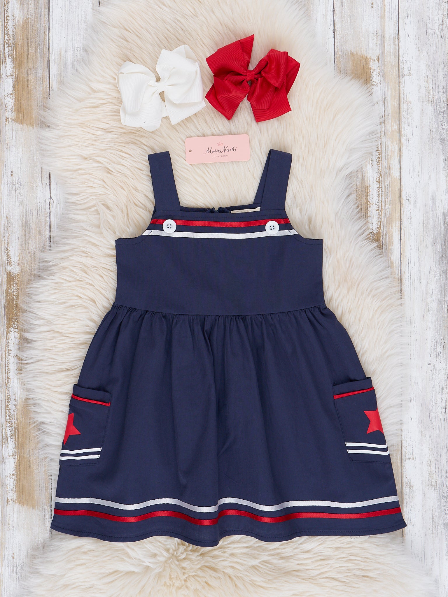 Navy Star Spangled Pocket Dress - Marie Nicole Clothing