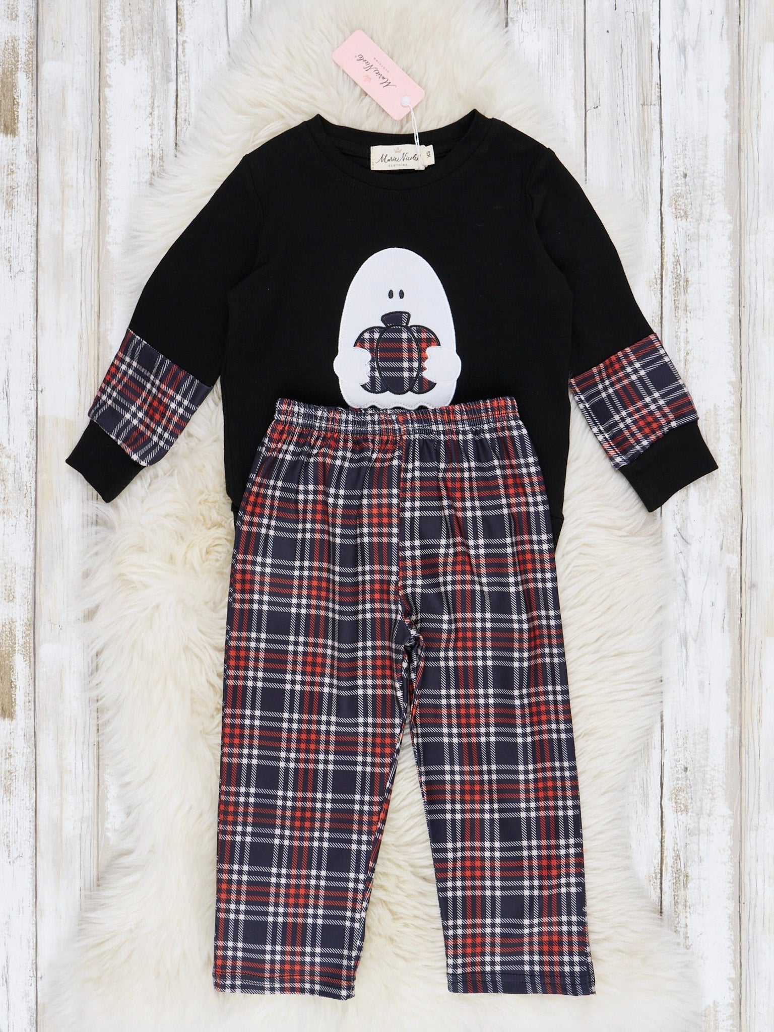 Embroidered Halloween Plaid Outfit - Marie Nicole Clothing