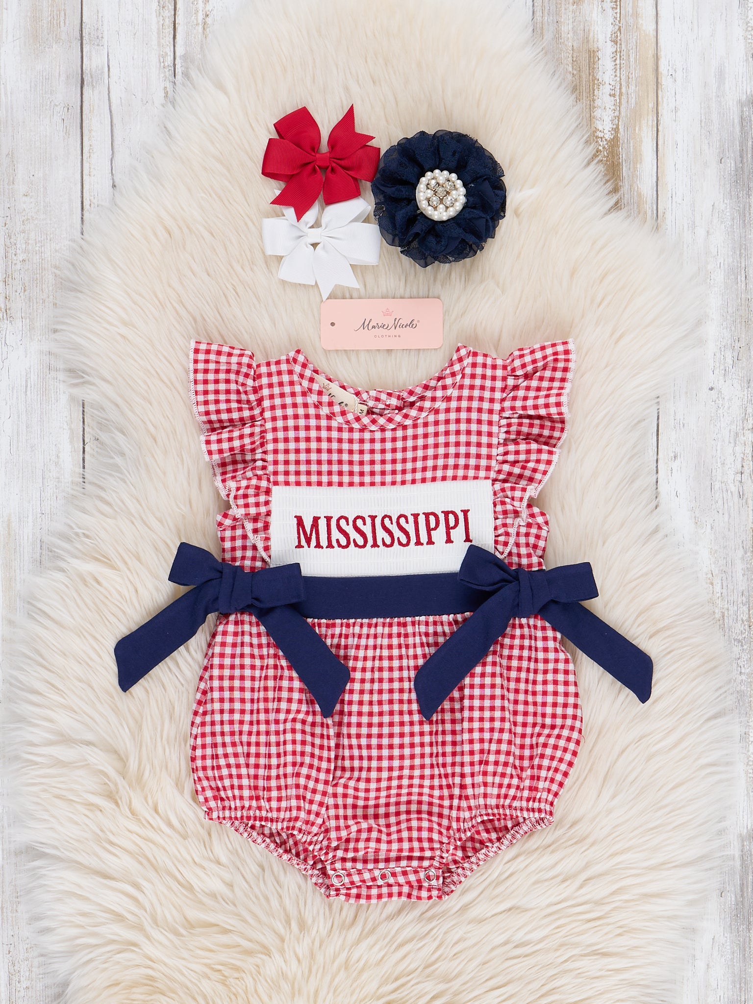 Mississippi Smocked Gingham Bubble Romper - Marie Nicole Clothing
