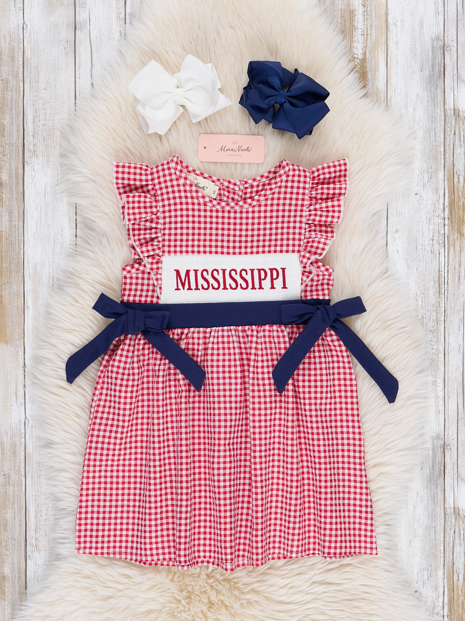 Mississippi Smocked Gingham Dress - Marie Nicole Clothing