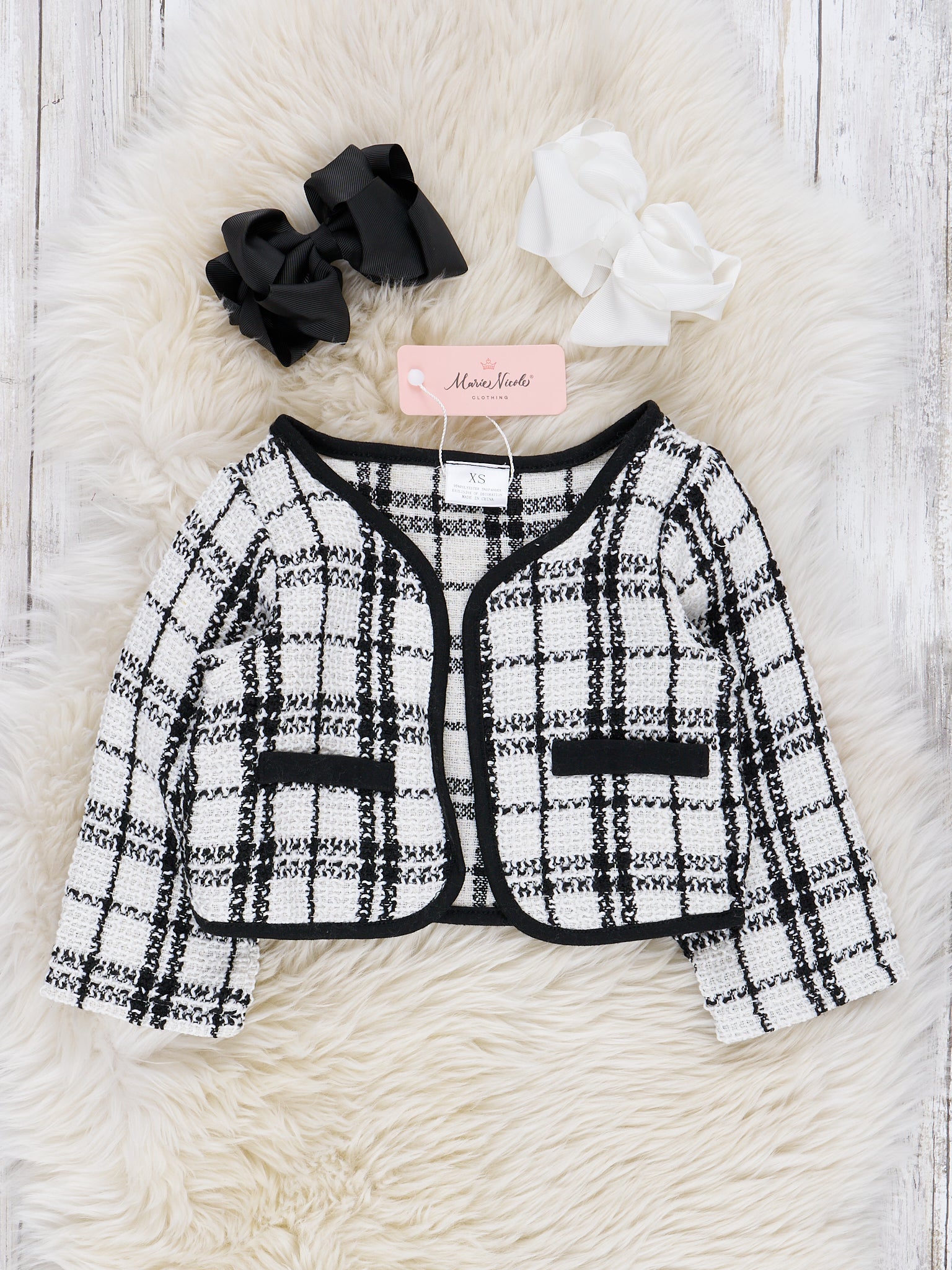 Black & White Plaid Dress W/ Cardigan Set - Marie Nicole Clothing