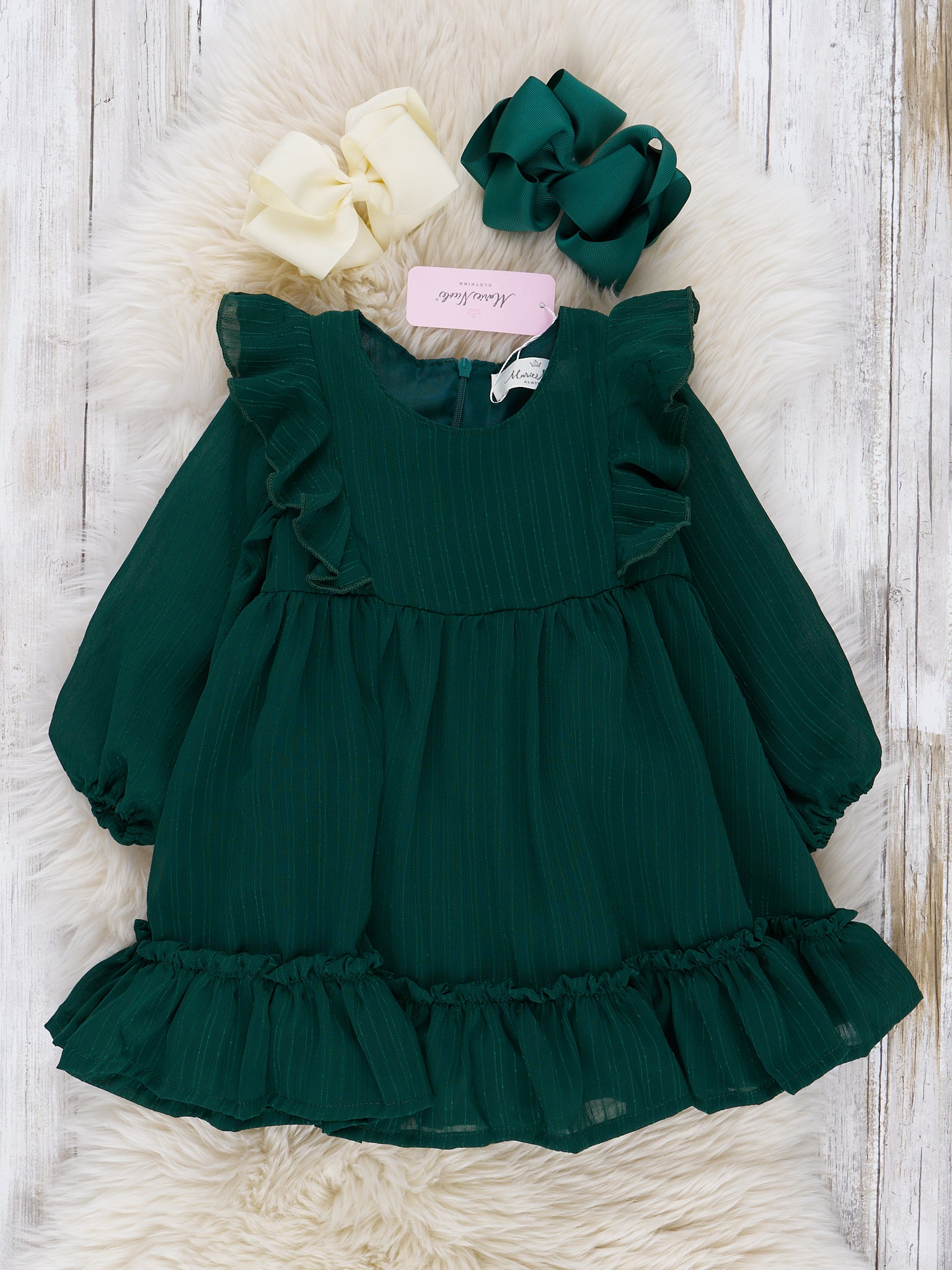 Hunter Green Ruffle Dress - Marie Nicole Clothing