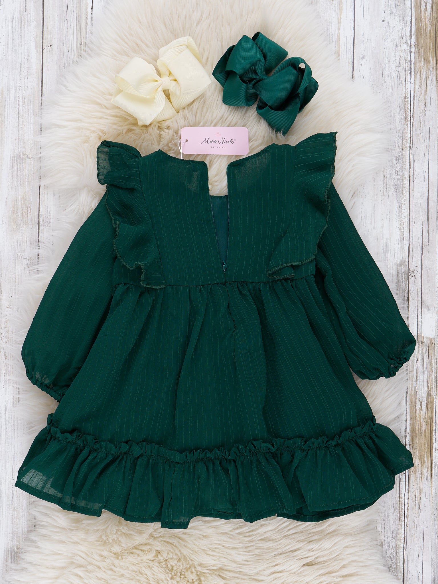 Hunter Green Ruffle Dress - Marie Nicole Clothing