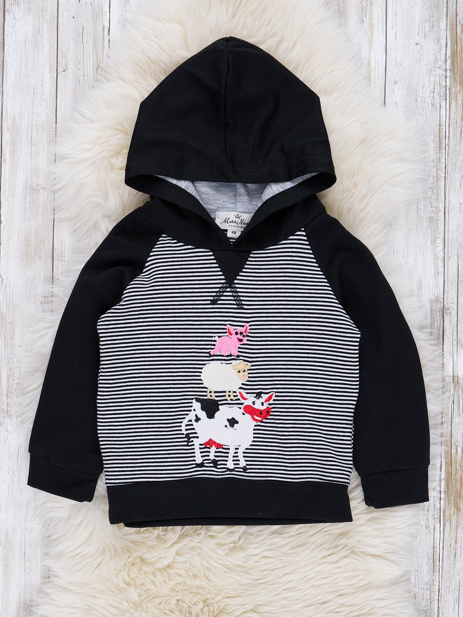 Striped Barnyard Stack Raglan Hoodie - Marie Nicole Clothing