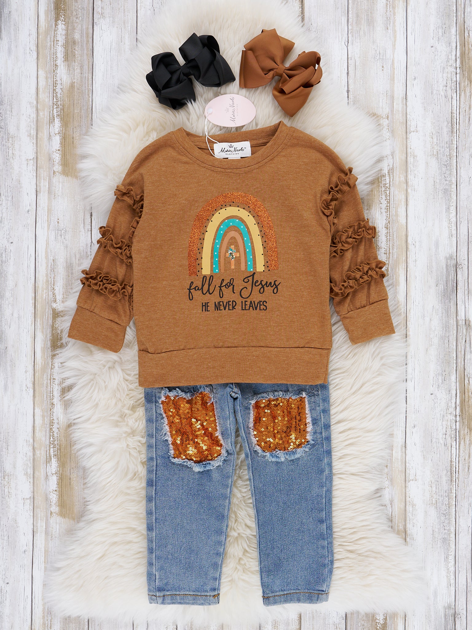 Fall For Jesus Rainbow Denim Outfit - Marie Nicole Clothing