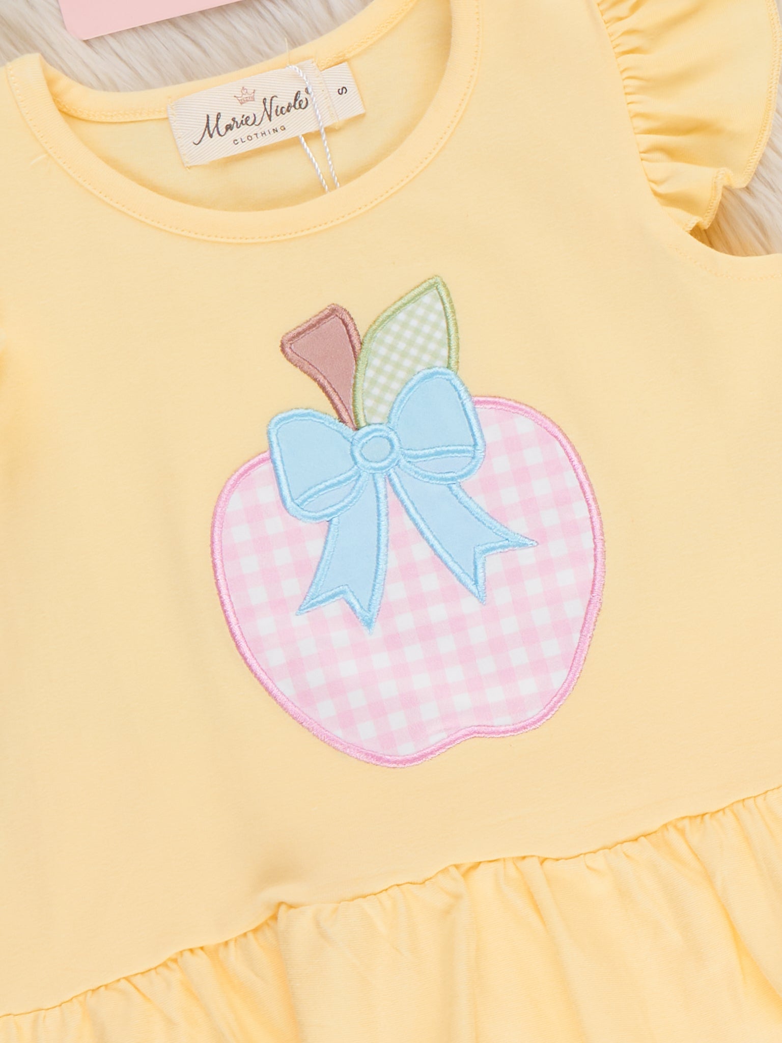 Apple Bow Gingham Embroidered Ruffle Outfit - Marie Nicole Clothing