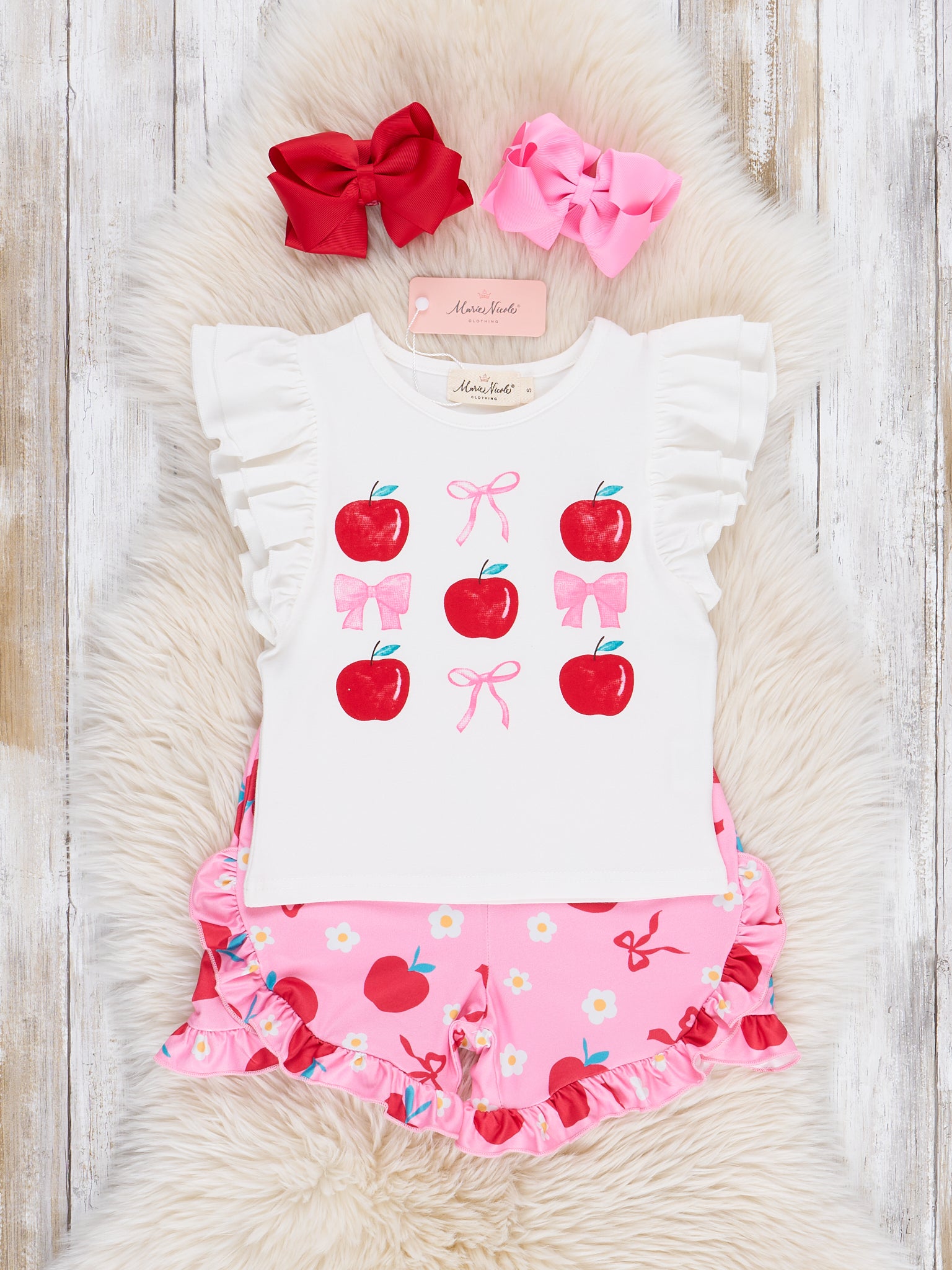 Apples & Bows Ruffle Outfit - Marie Nicole Clothing